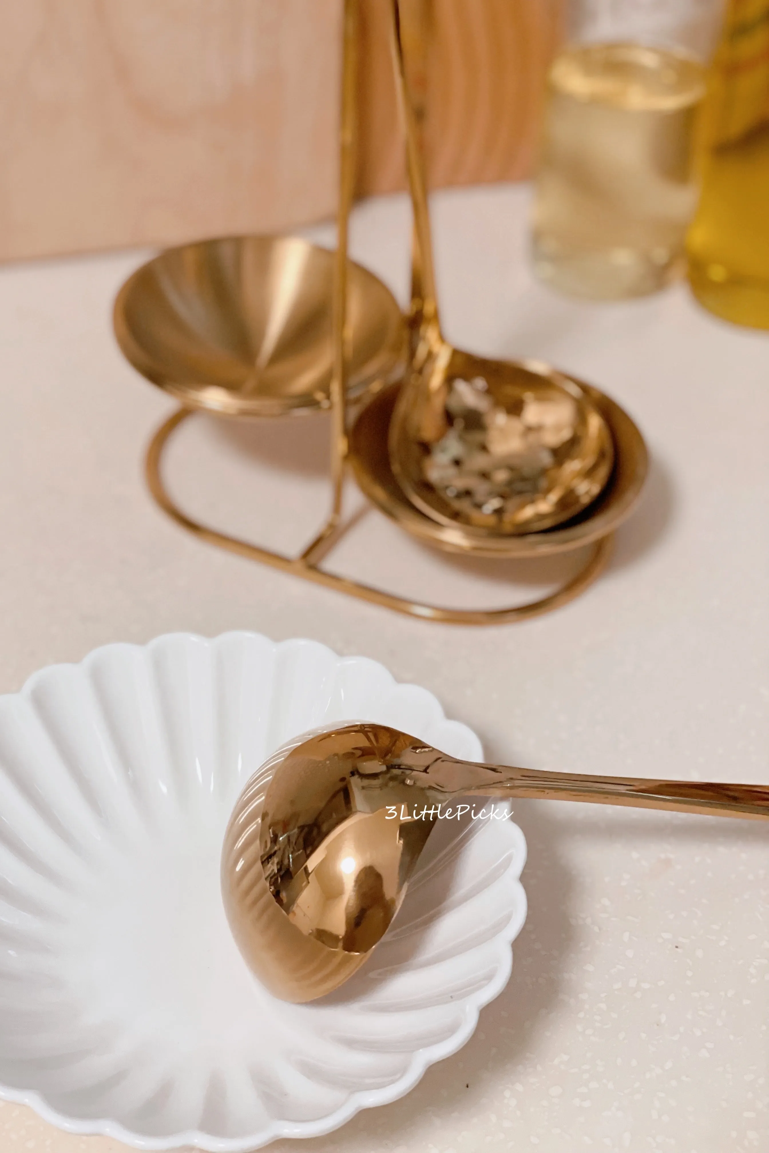 Golden Ladle and Strainer on Stand