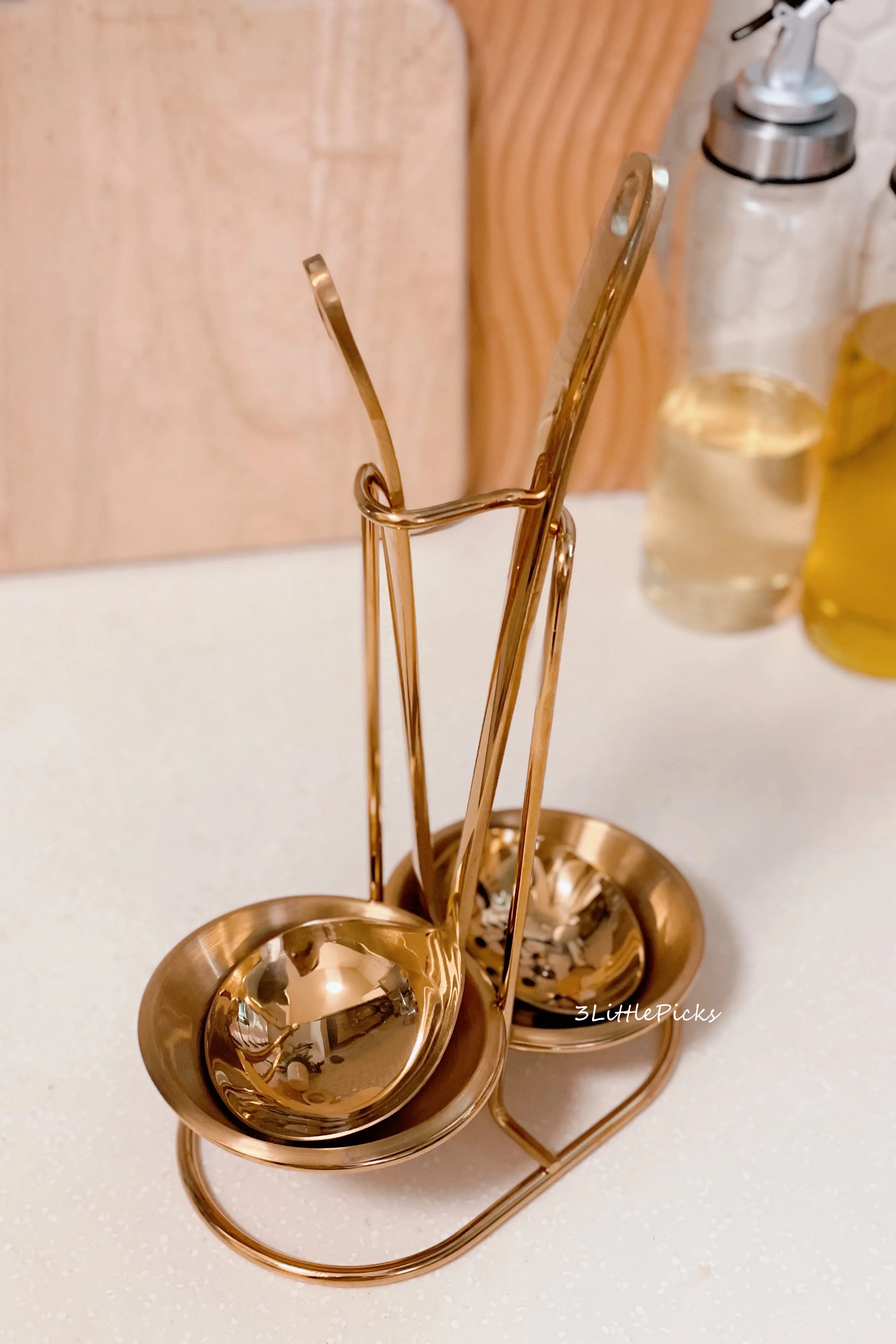 Golden Ladle and Strainer on Stand