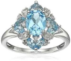 Gorgeous 925 Sterling Silver Lake Blue Aquamarine Wedding Engagement Ring