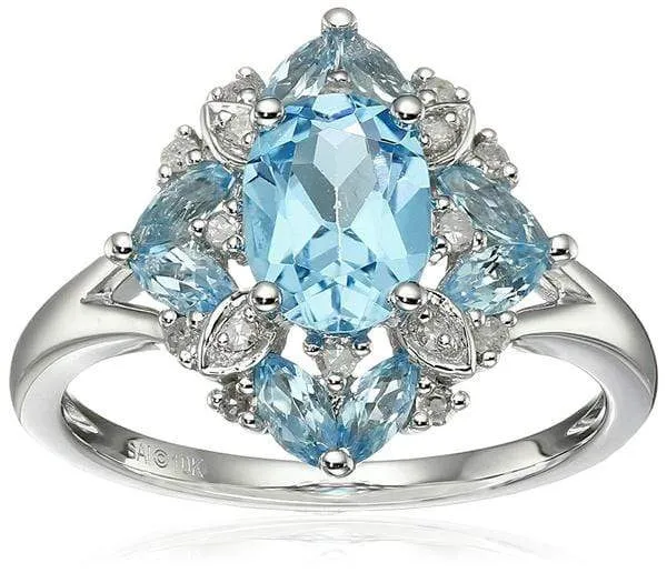 Gorgeous 925 Sterling Silver Lake Blue Aquamarine Wedding Engagement Ring