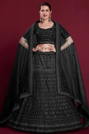 Gorgeous Black Georgette Lehenga With Zarkan Work and Embroidered