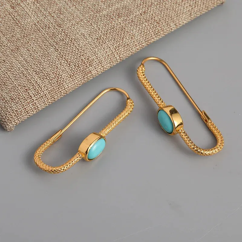 Gorgeous Turquoise Beaded Earrings - Handmade Boho Style Gold Color Metal Hoop Earrings