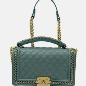 Green Leather Flap Chain Shoulder Boy Bag