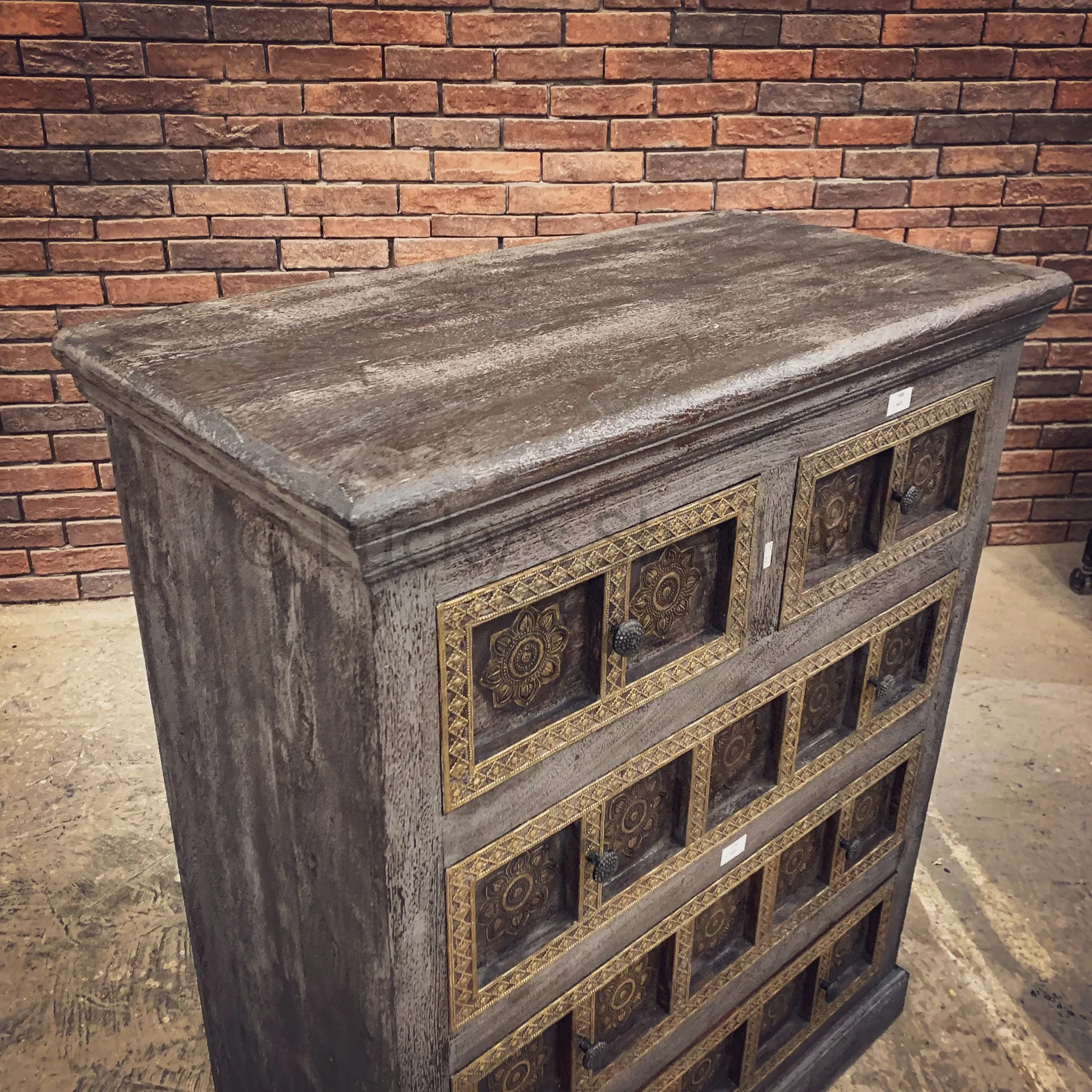 Grey Wash and Brass Inlay Drawchest