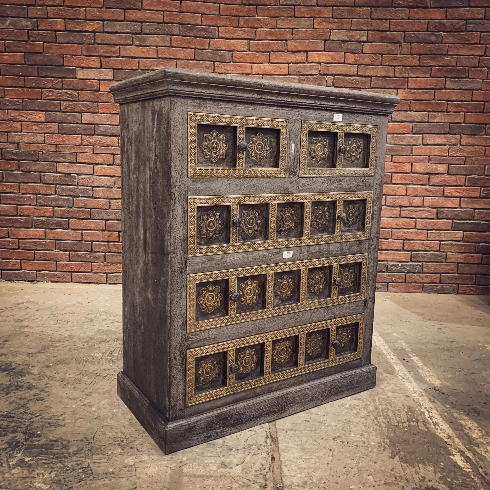 Grey Wash and Brass Inlay Drawchest