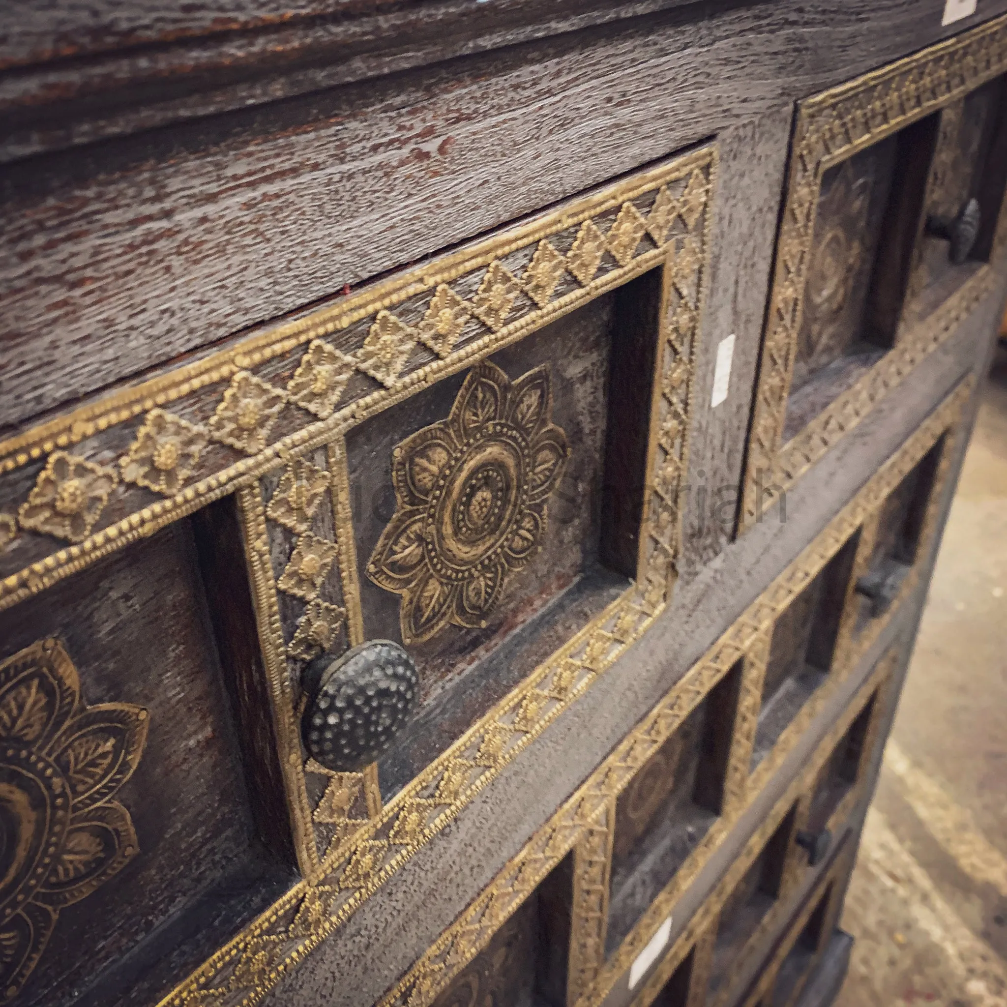 Grey Wash and Brass Inlay Drawchest