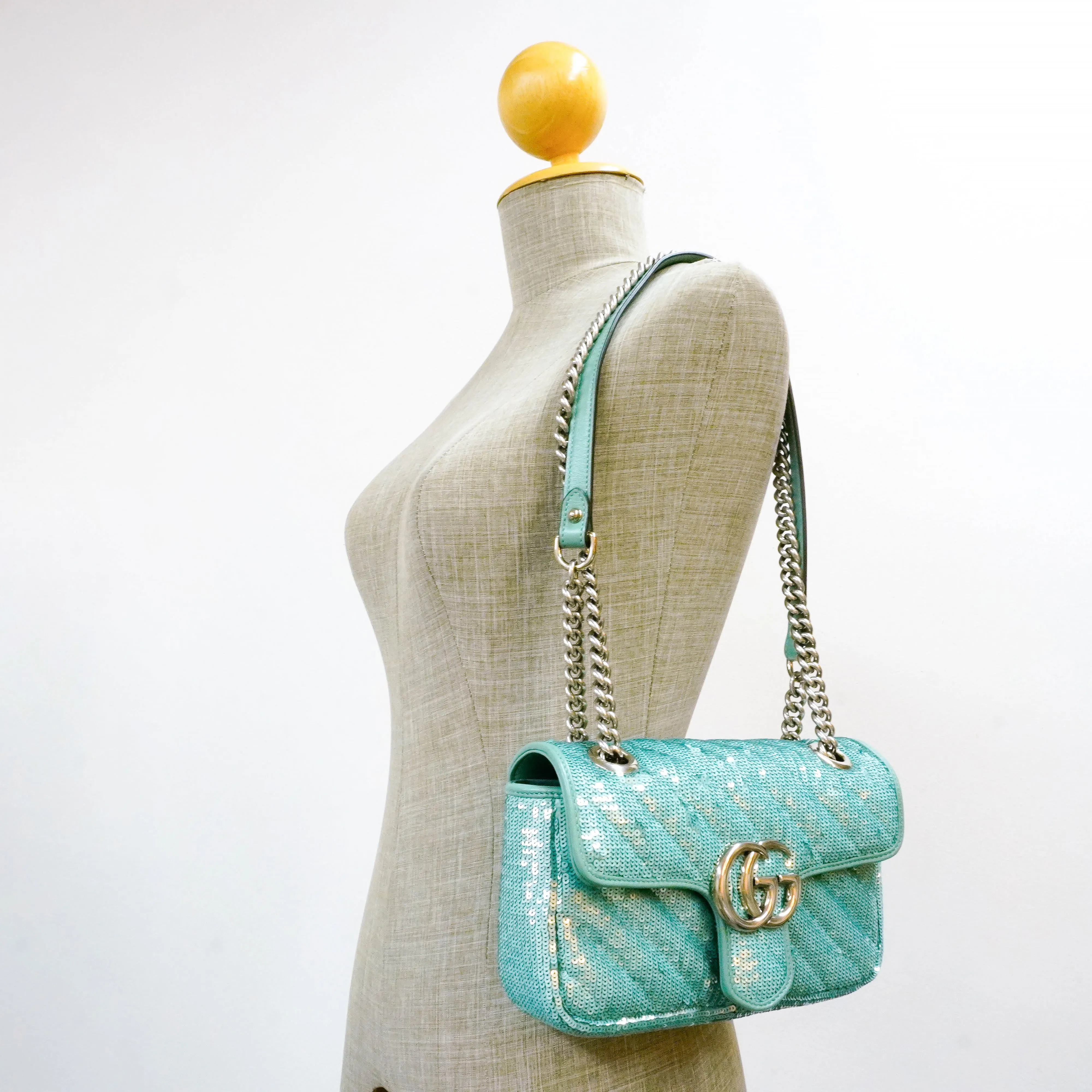 Gucci Marmont Sequin Flap Green Small