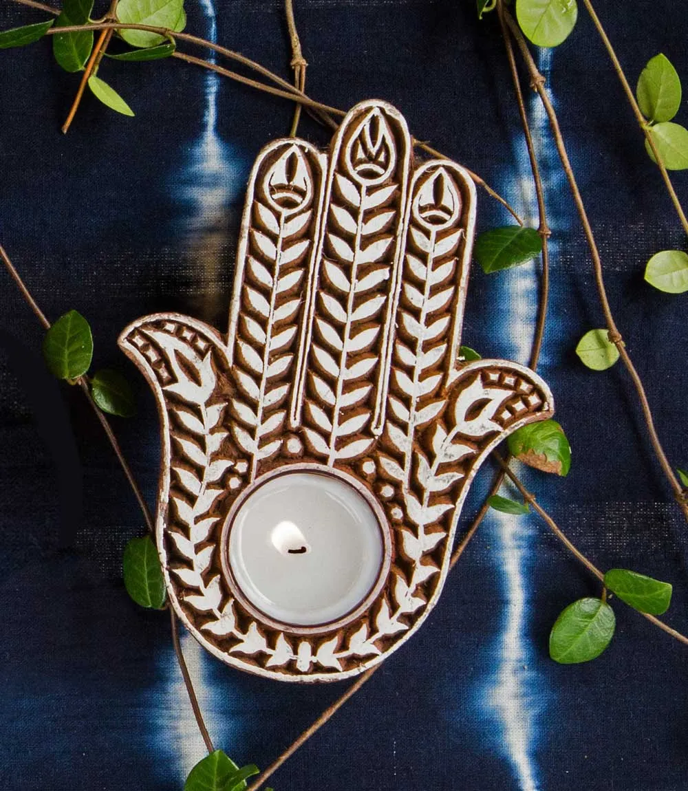 Hamsa Tea Light Candle Holder - Sheesham Indian Rosewood, India