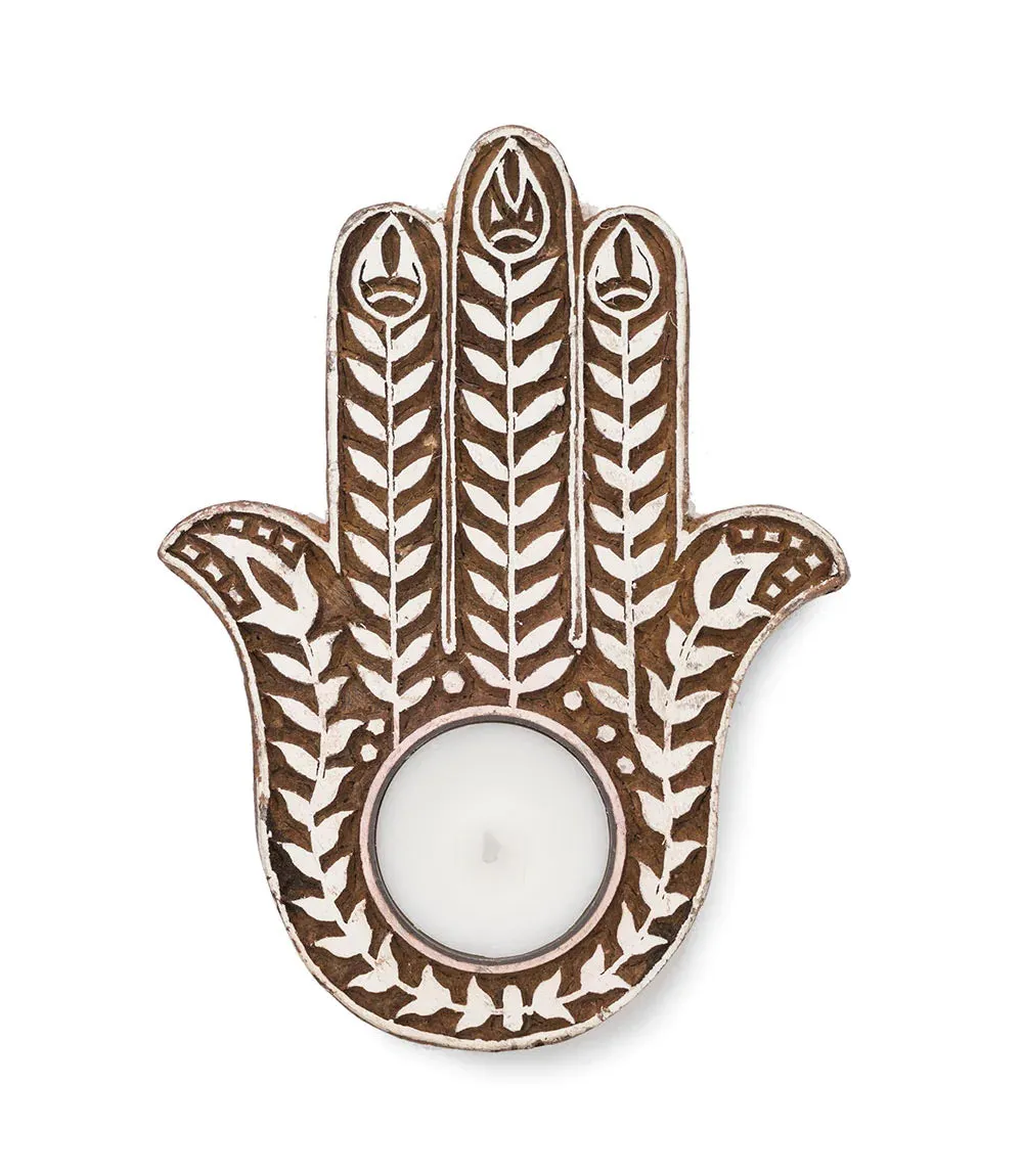 Hamsa Tea Light Candle Holder - Sheesham Indian Rosewood, India