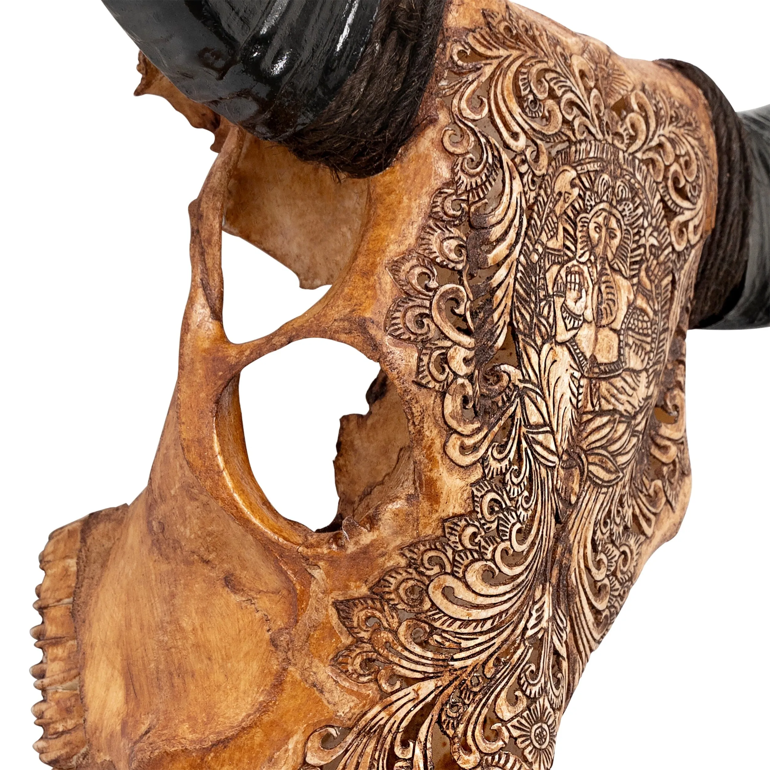 Hand Carved Cow Skull - Antique Ganesha