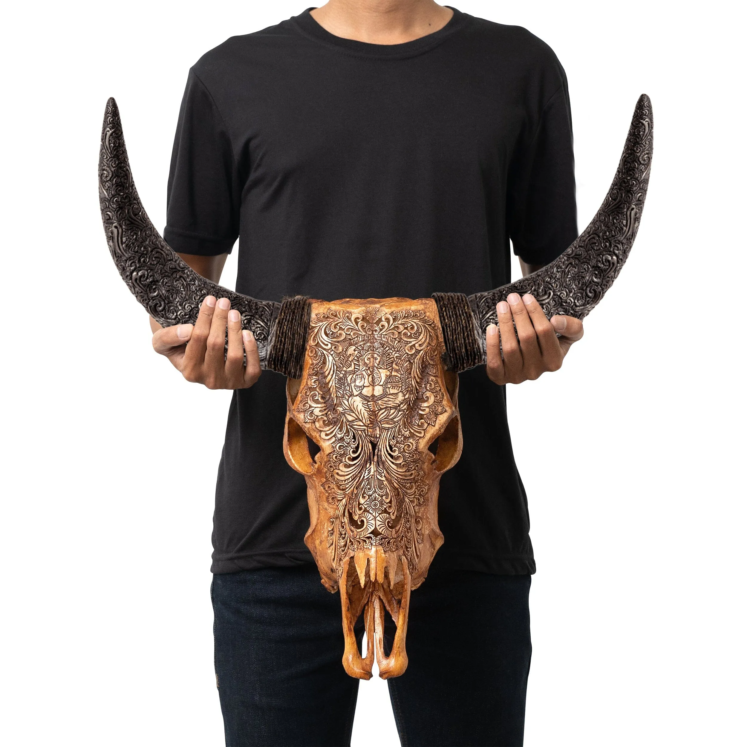 Hand Carved Cow Skull - Antique Ganesha