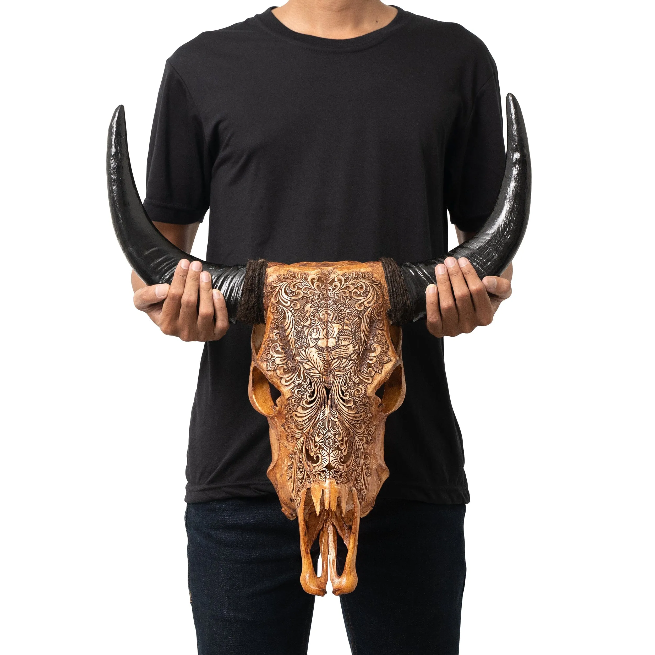 Hand Carved Cow Skull - Antique Ganesha