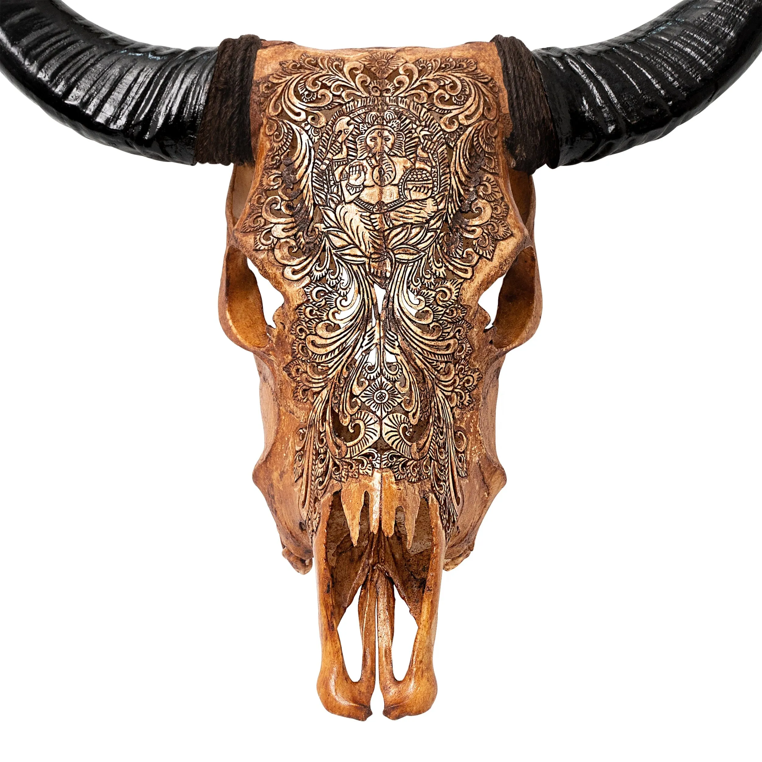 Hand Carved Cow Skull - Antique Ganesha