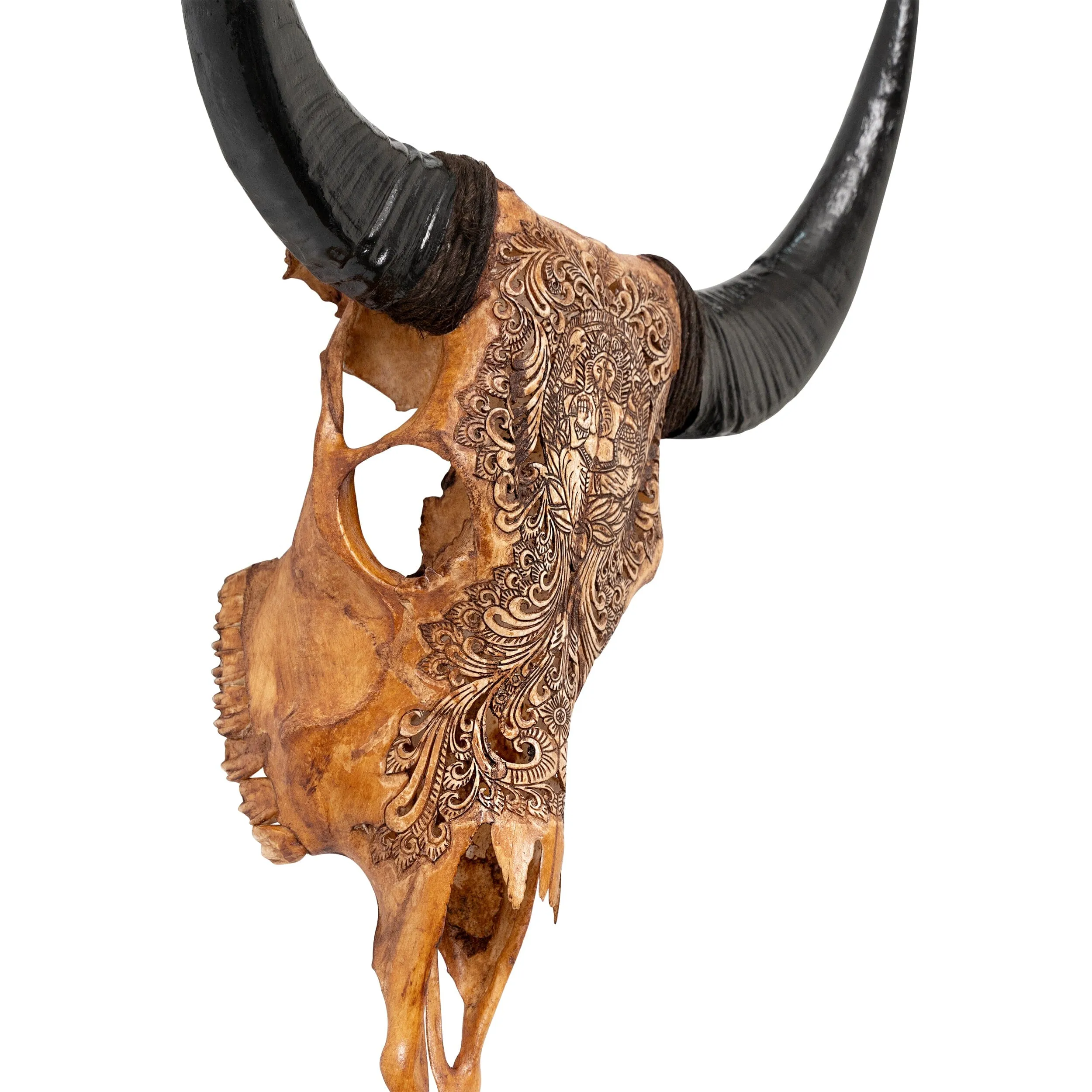 Hand Carved Cow Skull - Antique Ganesha