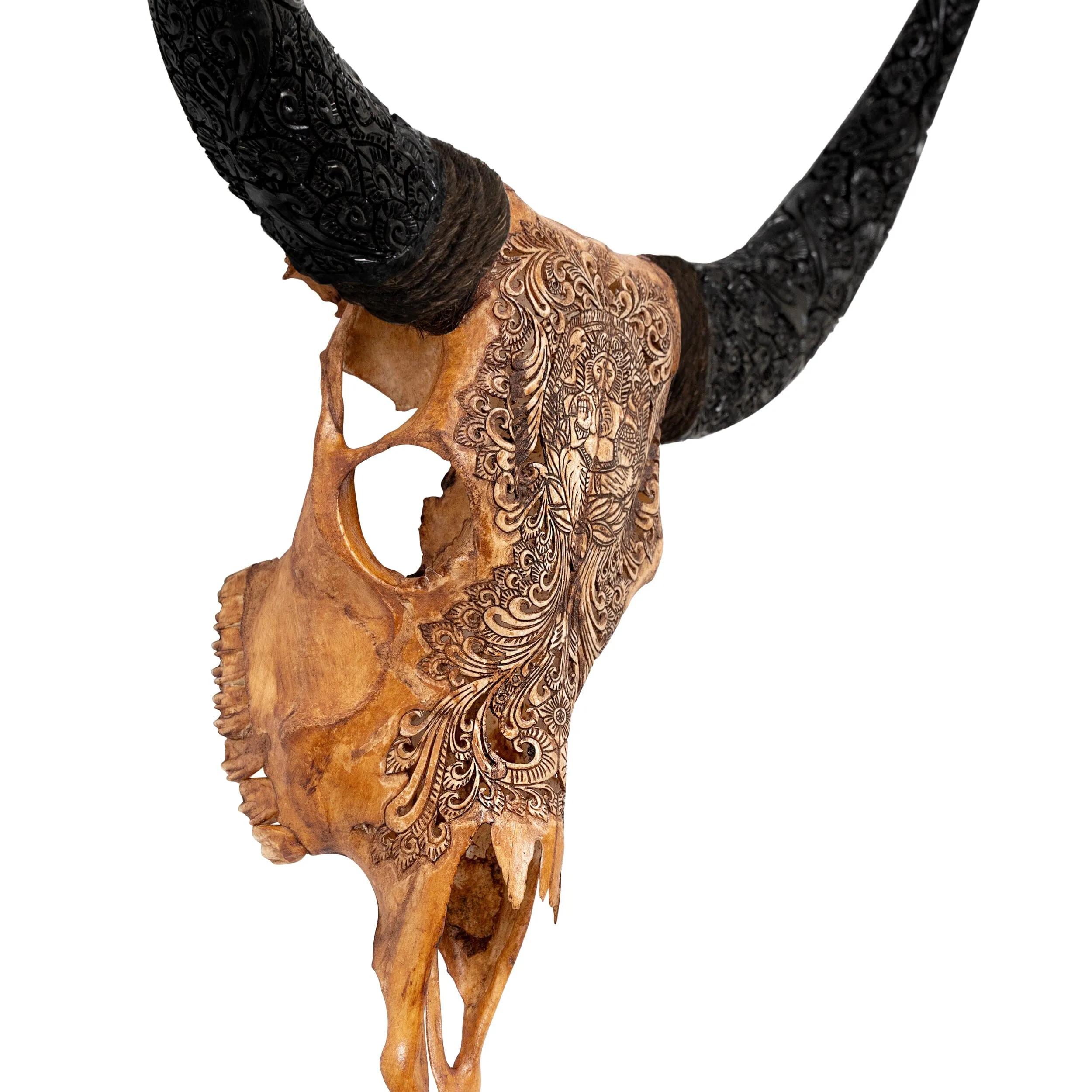 Hand Carved Cow Skull - Antique Ganesha