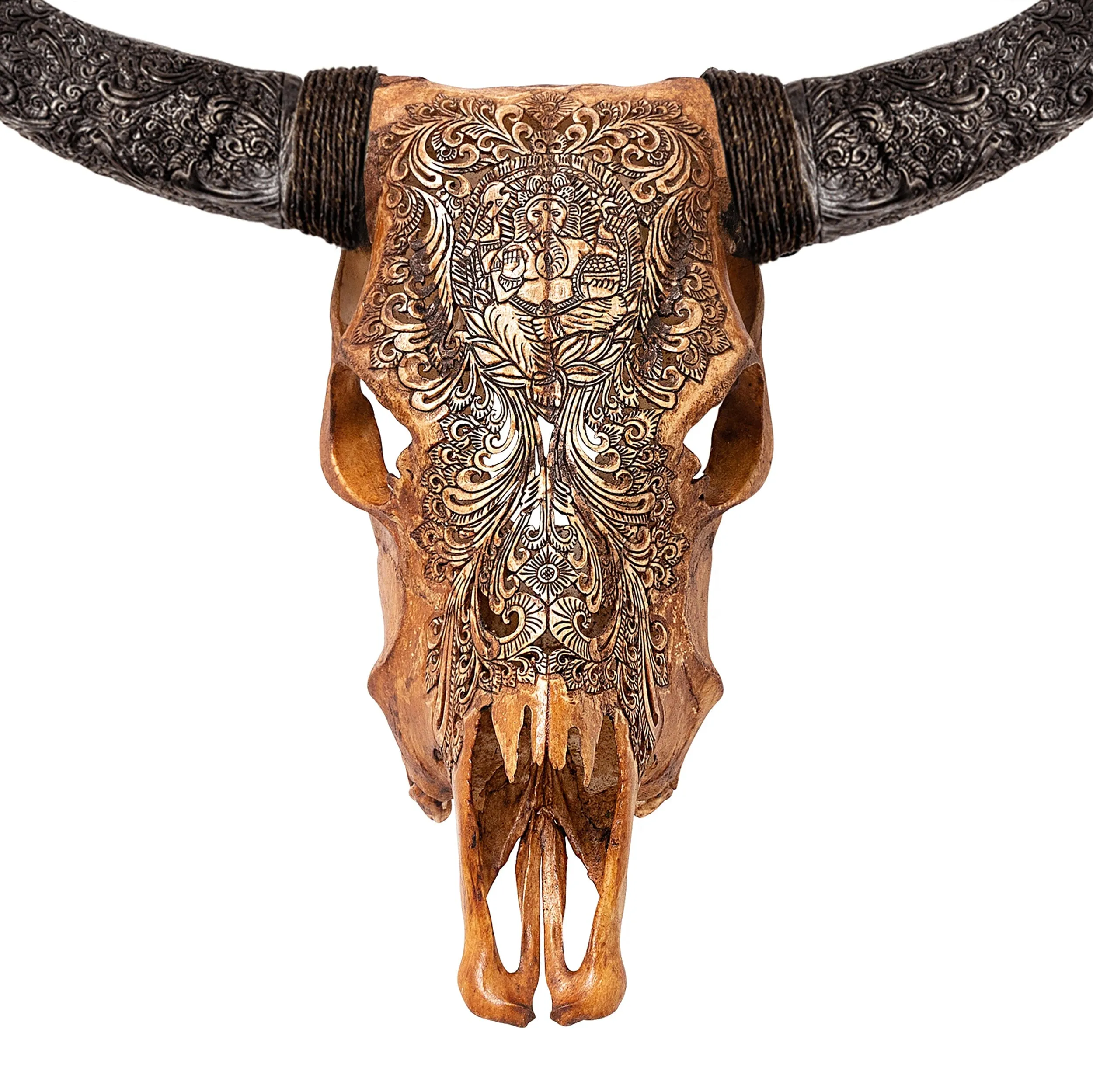 Hand Carved Cow Skull - Antique Ganesha