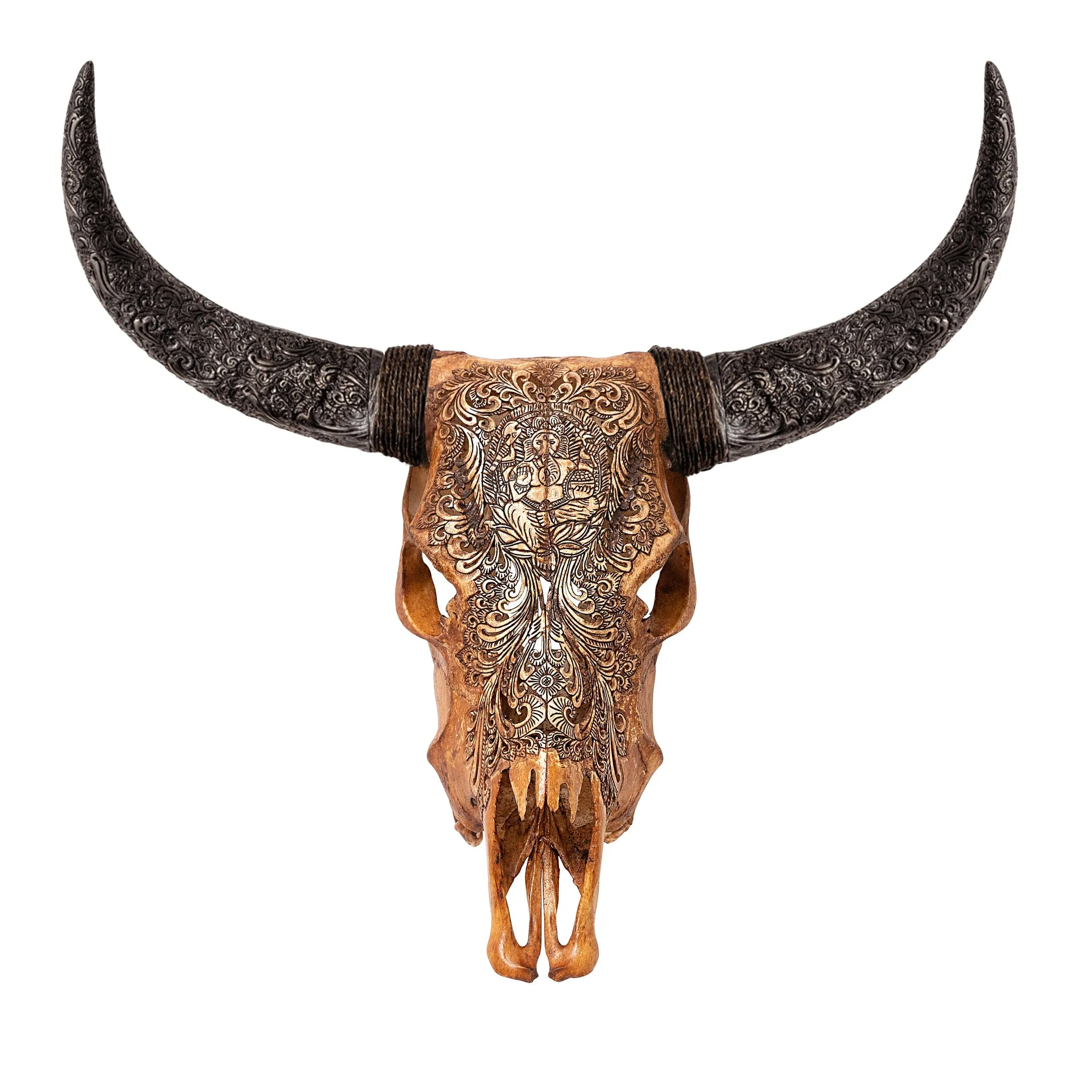 Hand Carved Cow Skull - Antique Ganesha