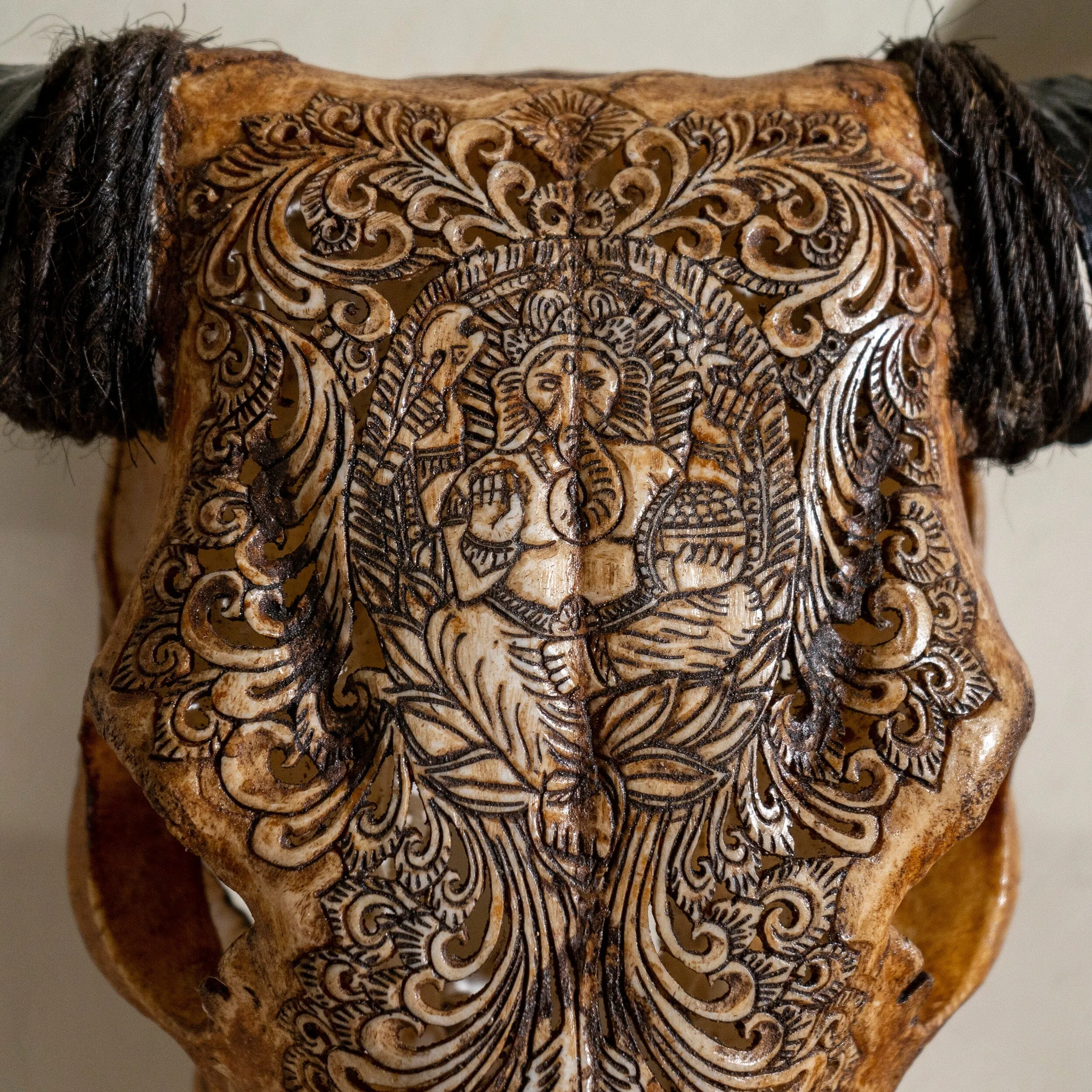 Hand Carved Cow Skull - Antique Ganesha