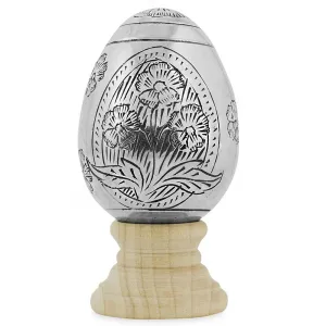 Hand Embossed Flowers Metal Easter Egg