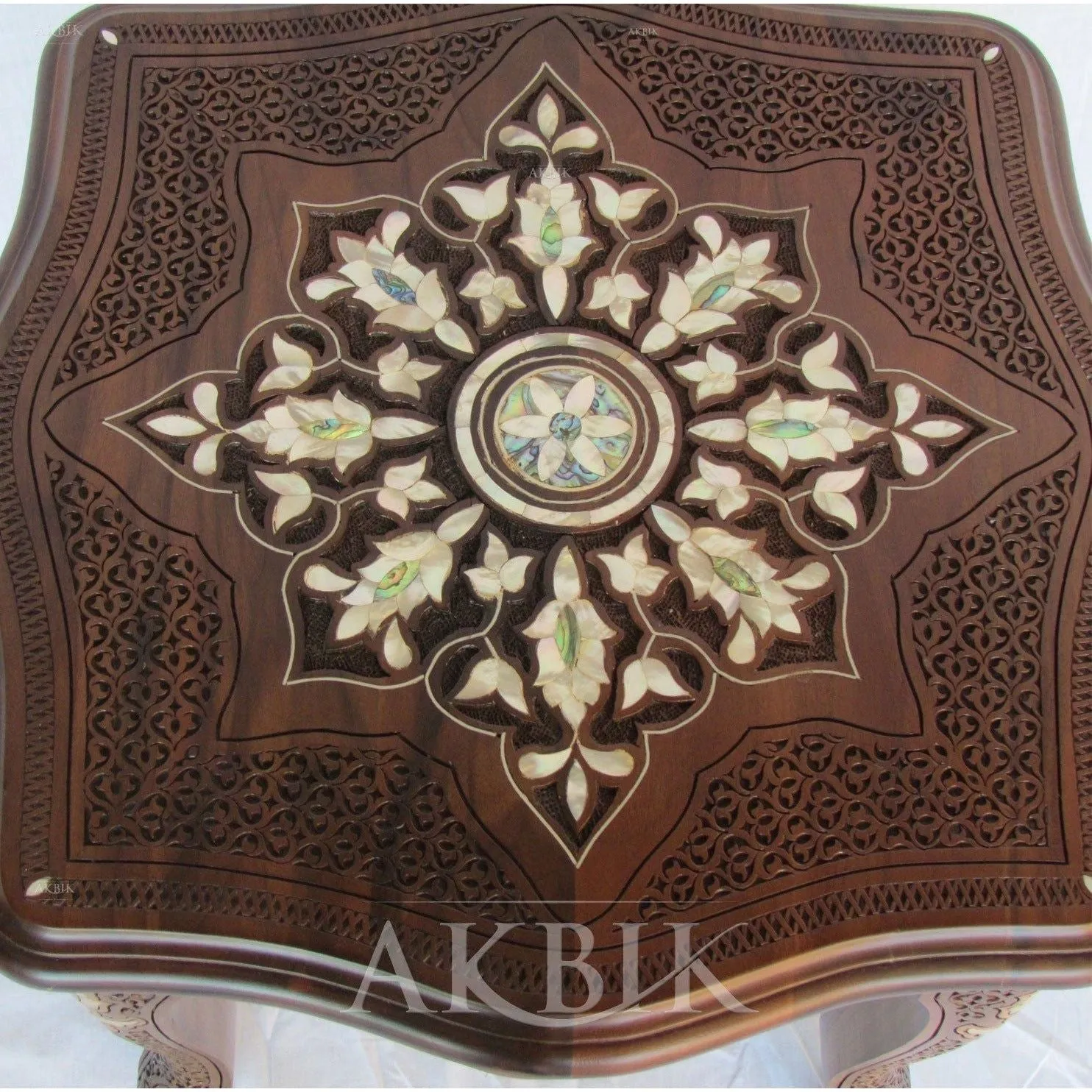 Handcrafted Mother of Pearl Side Table - Blooming Flowers Design