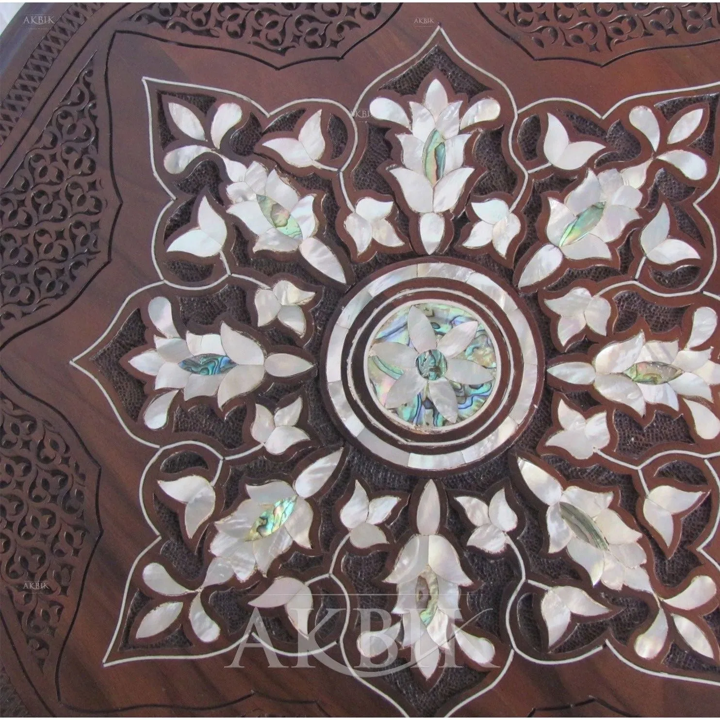 Handcrafted Mother of Pearl Side Table - Blooming Flowers Design