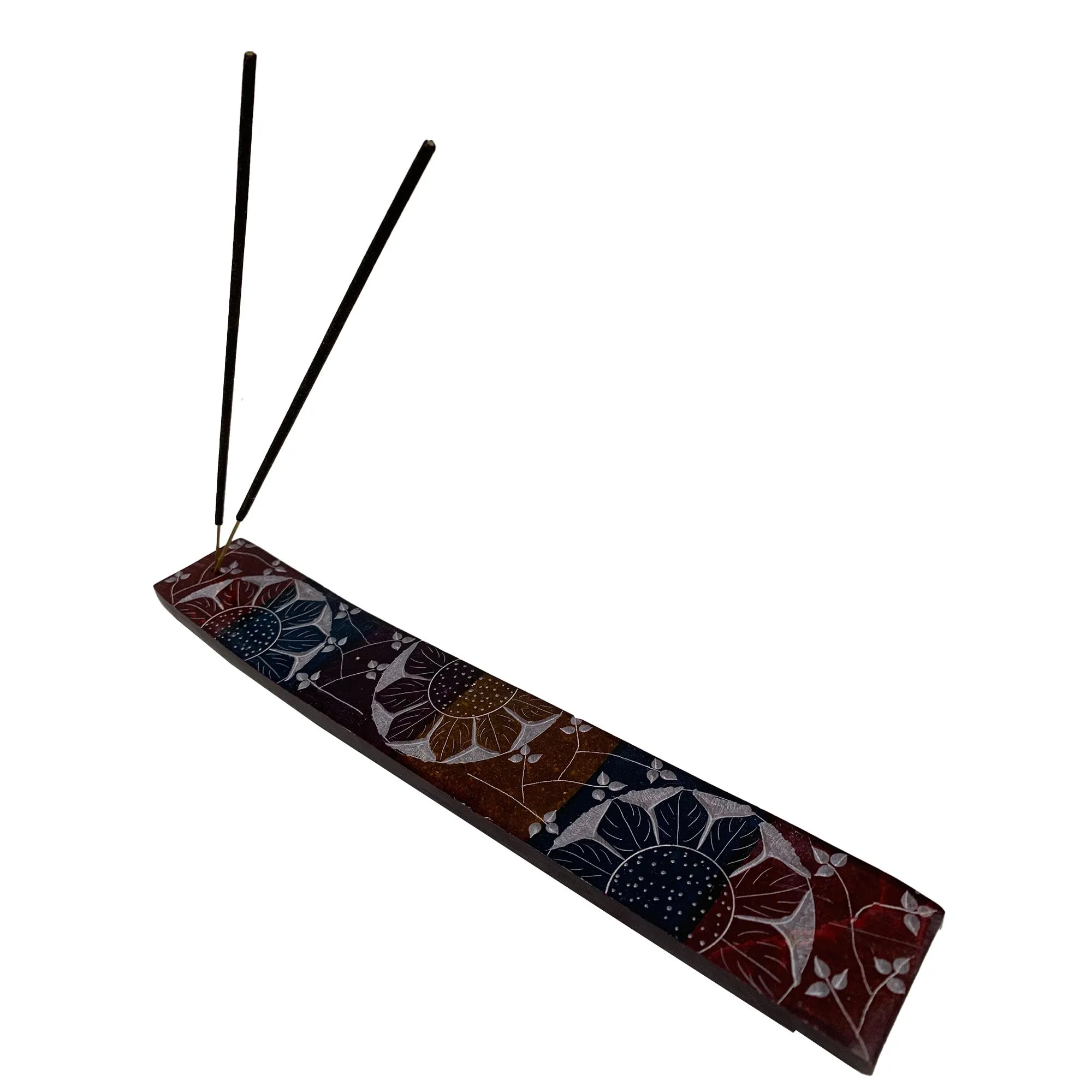 Handmade Carved Soapstone Floral Paisley Tie Dye Multicolored Ash Catcher Incense Holder