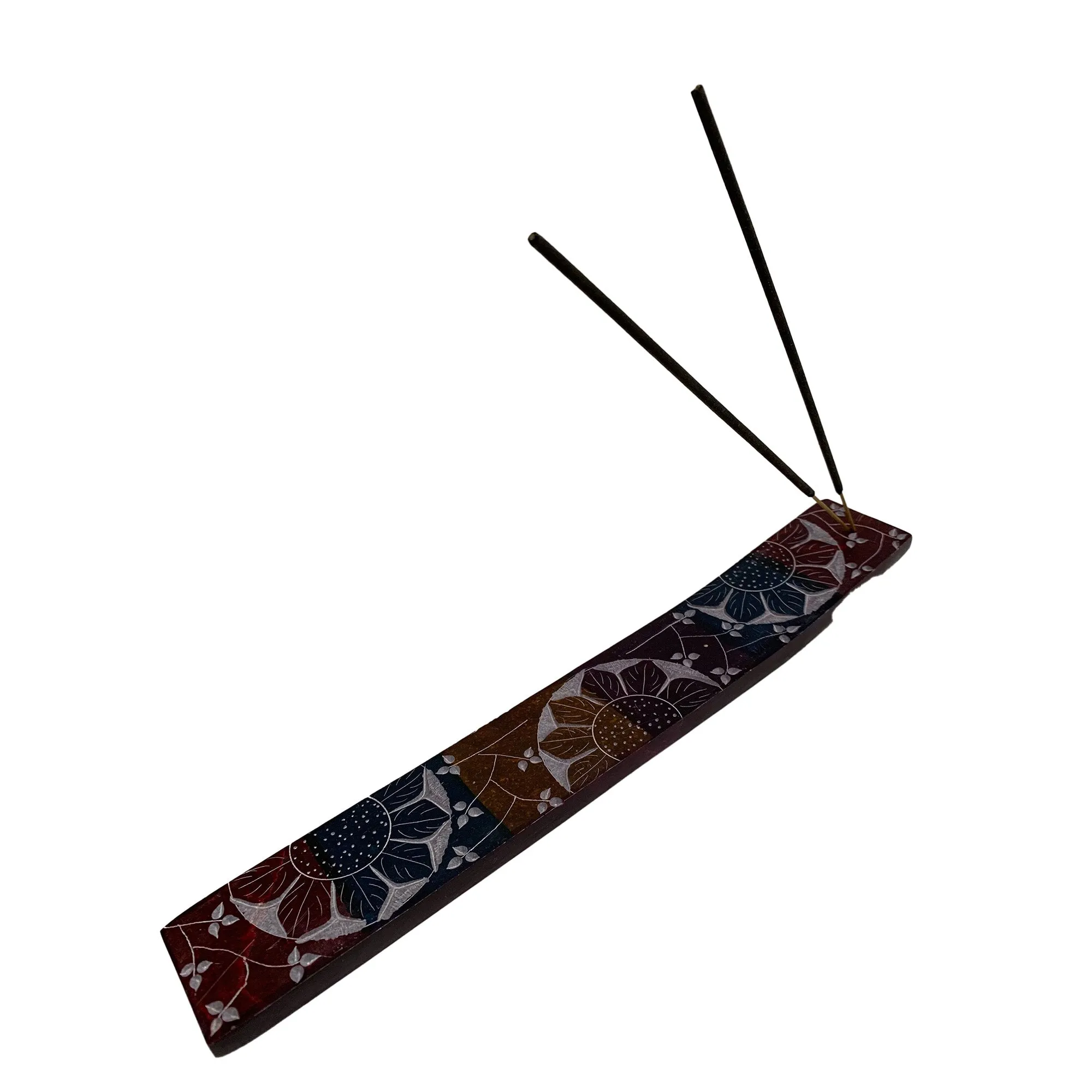 Handmade Carved Soapstone Floral Paisley Tie Dye Multicolored Ash Catcher Incense Holder