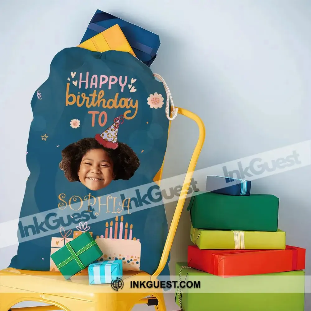 Happy Birthday Gift Custom Photo And Text, Personalized String Bag