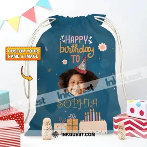Happy Birthday Gift Custom Photo And Text, Personalized String Bag