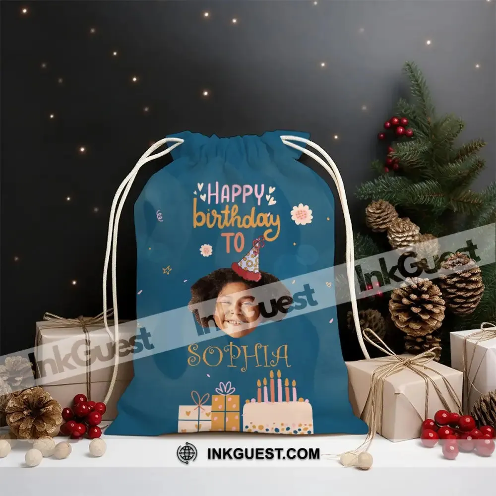 Happy Birthday Gift Custom Photo And Text, Personalized String Bag