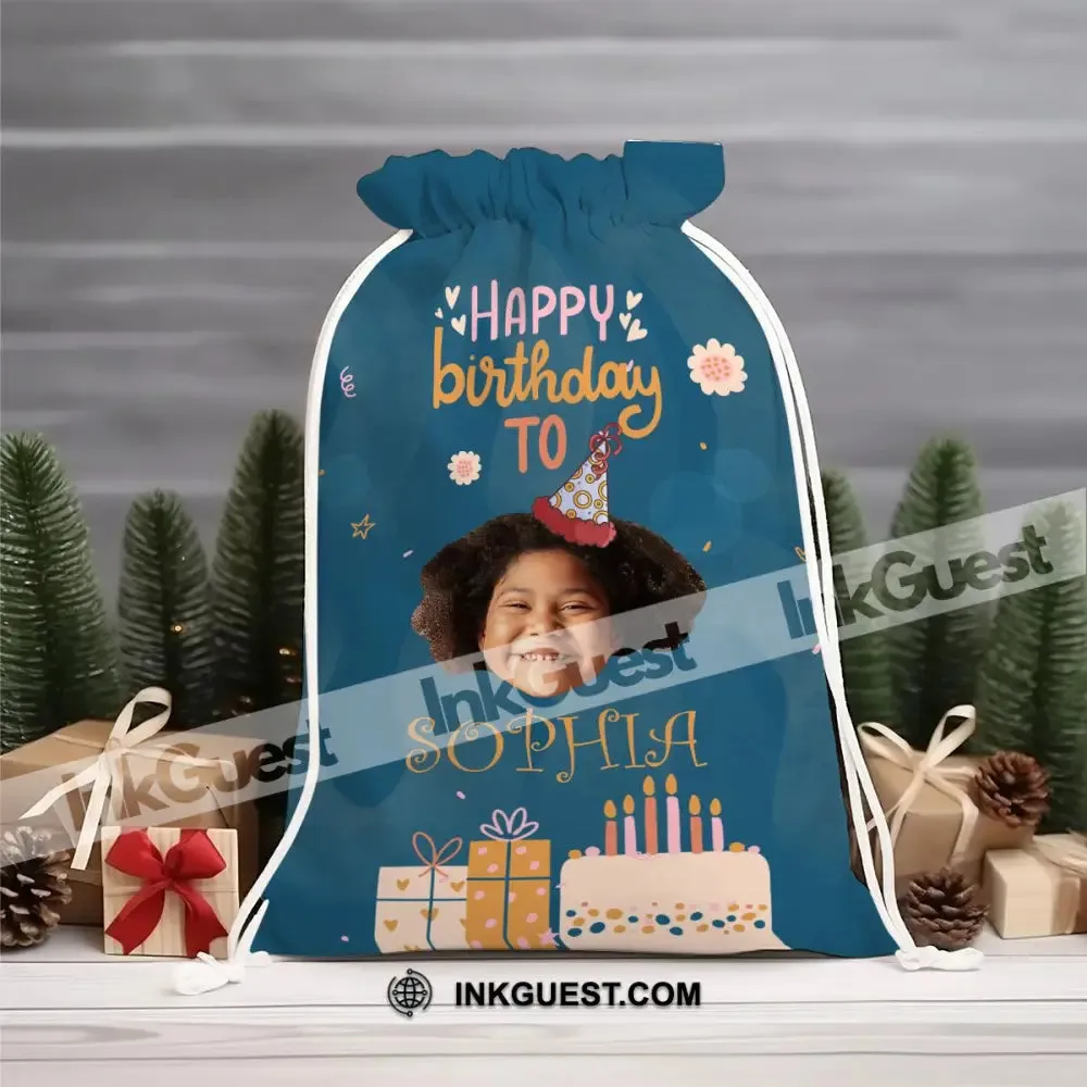 Happy Birthday Gift Custom Photo And Text, Personalized String Bag
