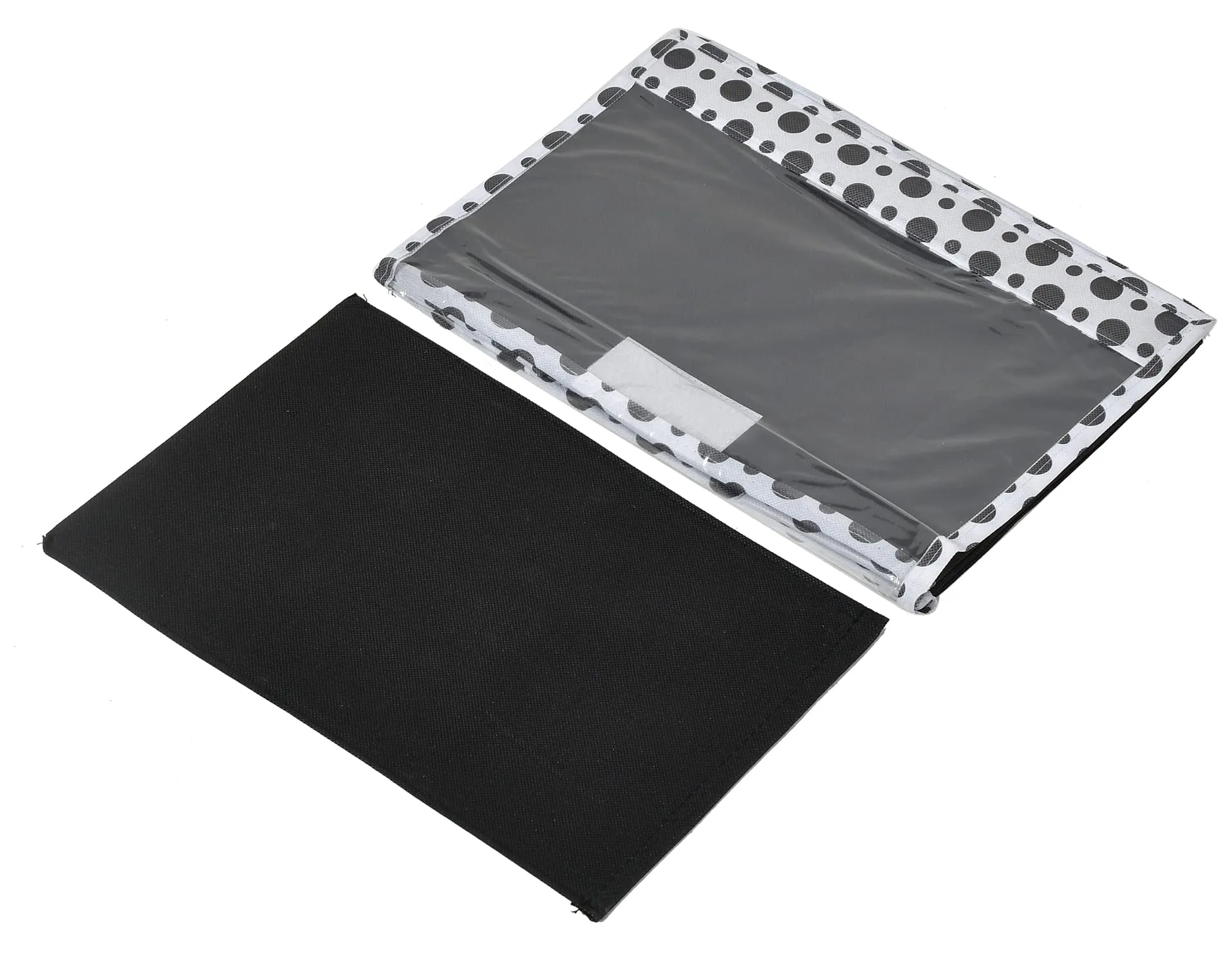 Heart Home Dot Printed Foldable Small Non-Woven Storage Box/Bin For Books, Towels, Magazines, DVDs & More With Tranasparent Lid- Pack of 2 (Black) -44HH0412