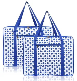 Heart Home Dot Printed Large Size Lightweight Foldable Multipurpose Storage bag, Cloth Organiser, Travel Bag With Zippered Closure And Handle- Pack of 2 (Blue & White)-HS43HEARTH26710