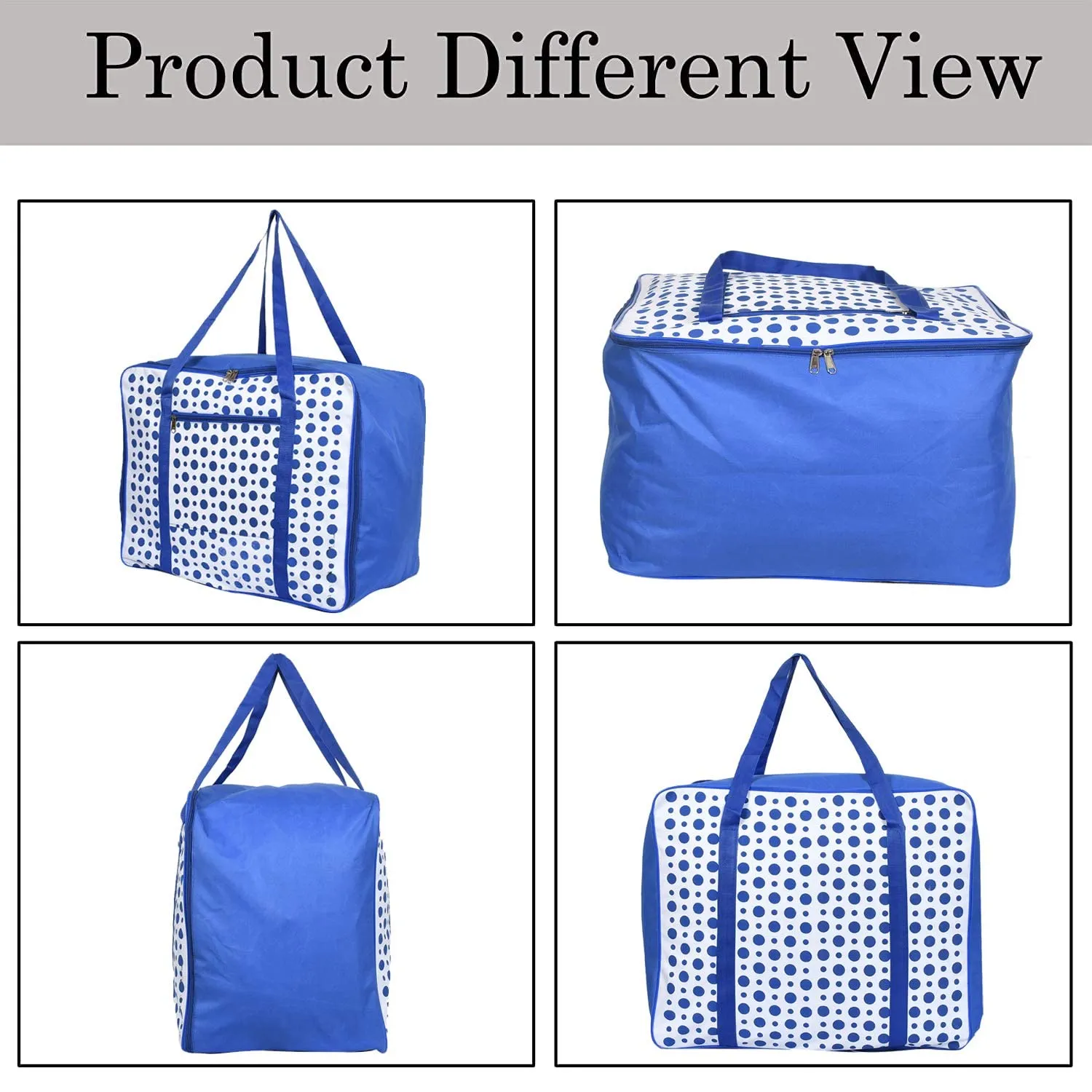 Heart Home Dot Printed Large Size Lightweight Foldable Multipurpose Storage bag, Cloth Organiser, Travel Bag With Zippered Closure And Handle- Pack of 2 (Blue & White)-HS43HEARTH26710