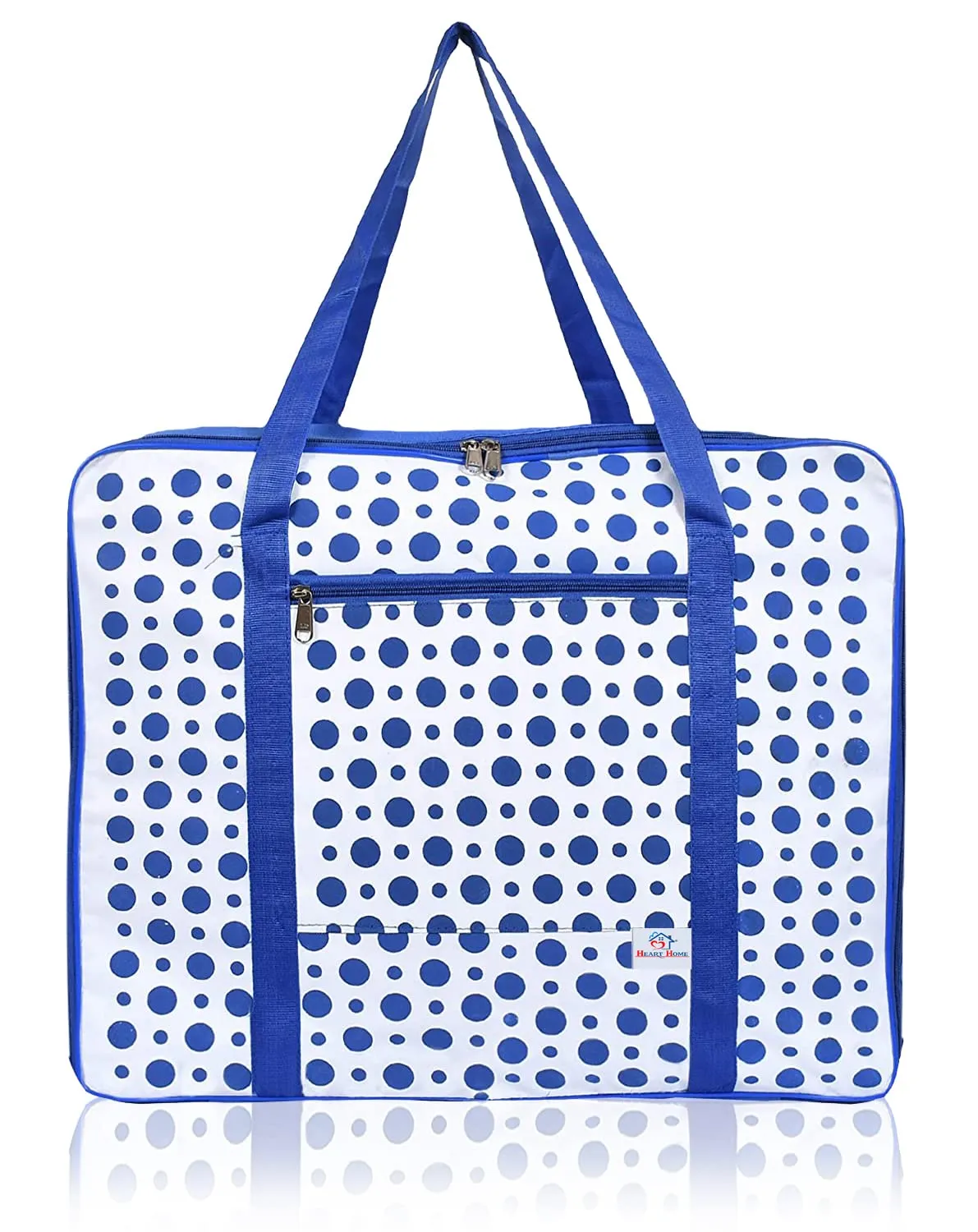 Heart Home Dot Printed Large Size Lightweight Foldable Multipurpose Storage bag, Cloth Organiser, Travel Bag With Zippered Closure And Handle- Pack of 2 (Blue & White)-HS43HEARTH26710
