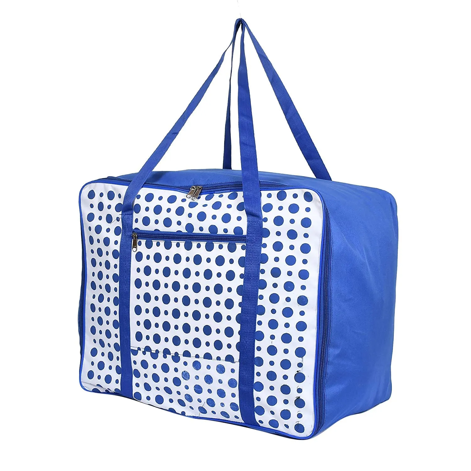 Heart Home Dot Printed Large Size Lightweight Foldable Multipurpose Storage bag, Cloth Organiser, Travel Bag With Zippered Closure And Handle- Pack of 2 (Blue & White)-HS43HEARTH26710