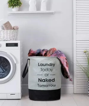 Heart Home Waterproof Round Non Wovan Laundry Bag/Hamper|Metalic Printed With Handles|Foldable Bin & 45 Liter Capicity|Size 37 x 37 x 49, Pack of 1 (Grey & Black)-HEARTXY11447