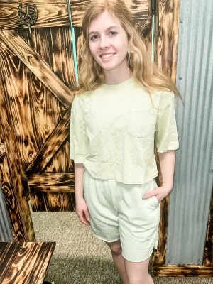 Holly Pastel Green Crop Tee