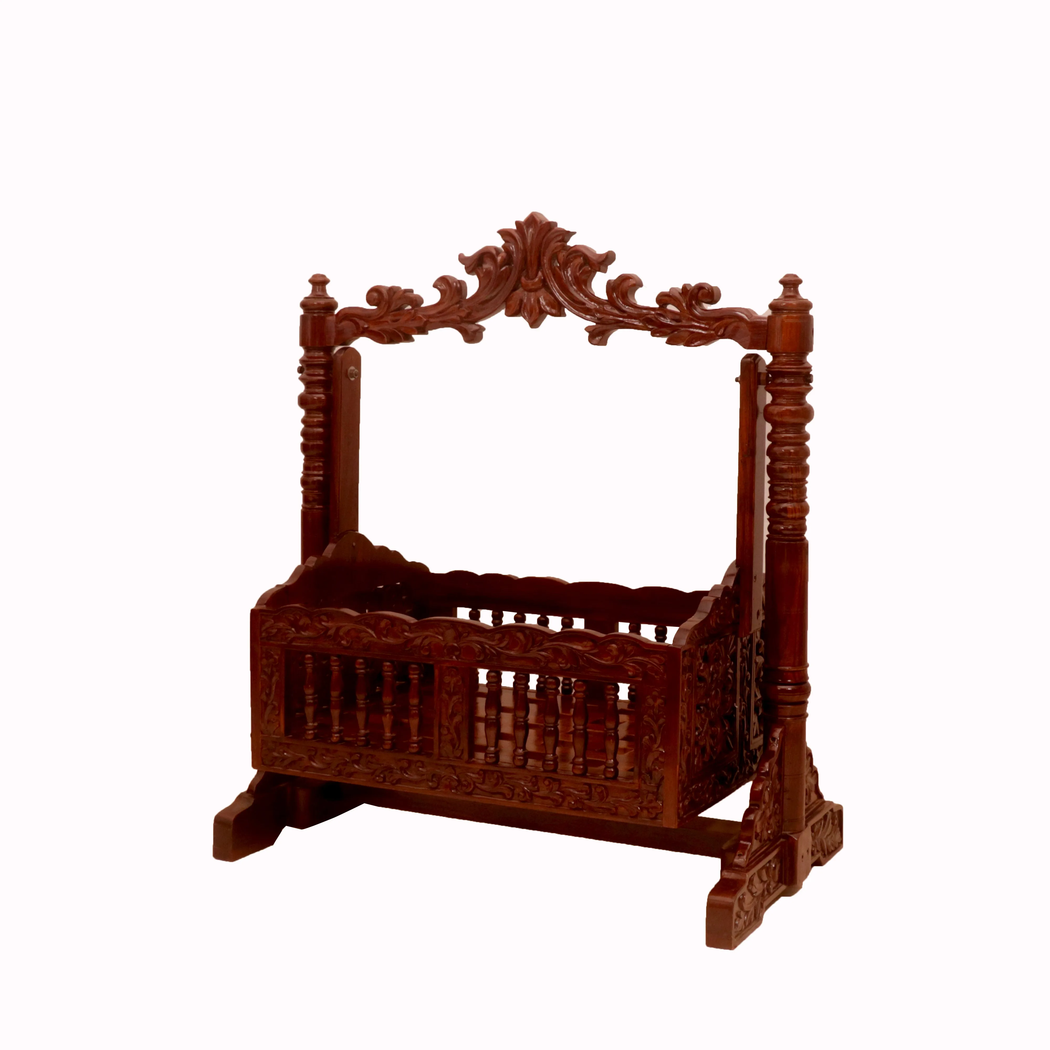 Irish Intricately Heritage Carved Wooden Handmade Crib Cradle