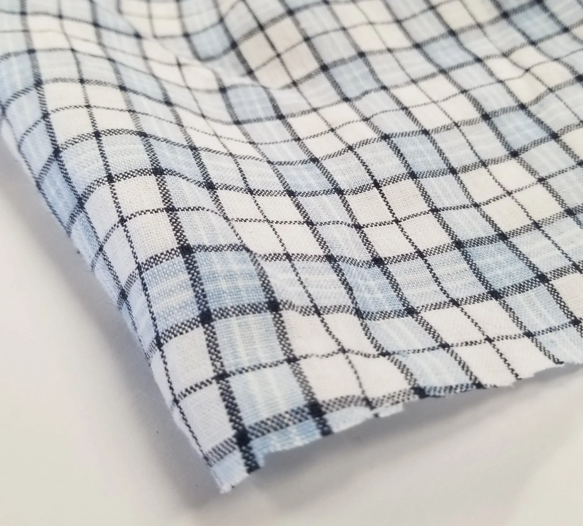 Irish Linen Light Blue  and White Plaid Bryson Woven 167 GSM- by the yard