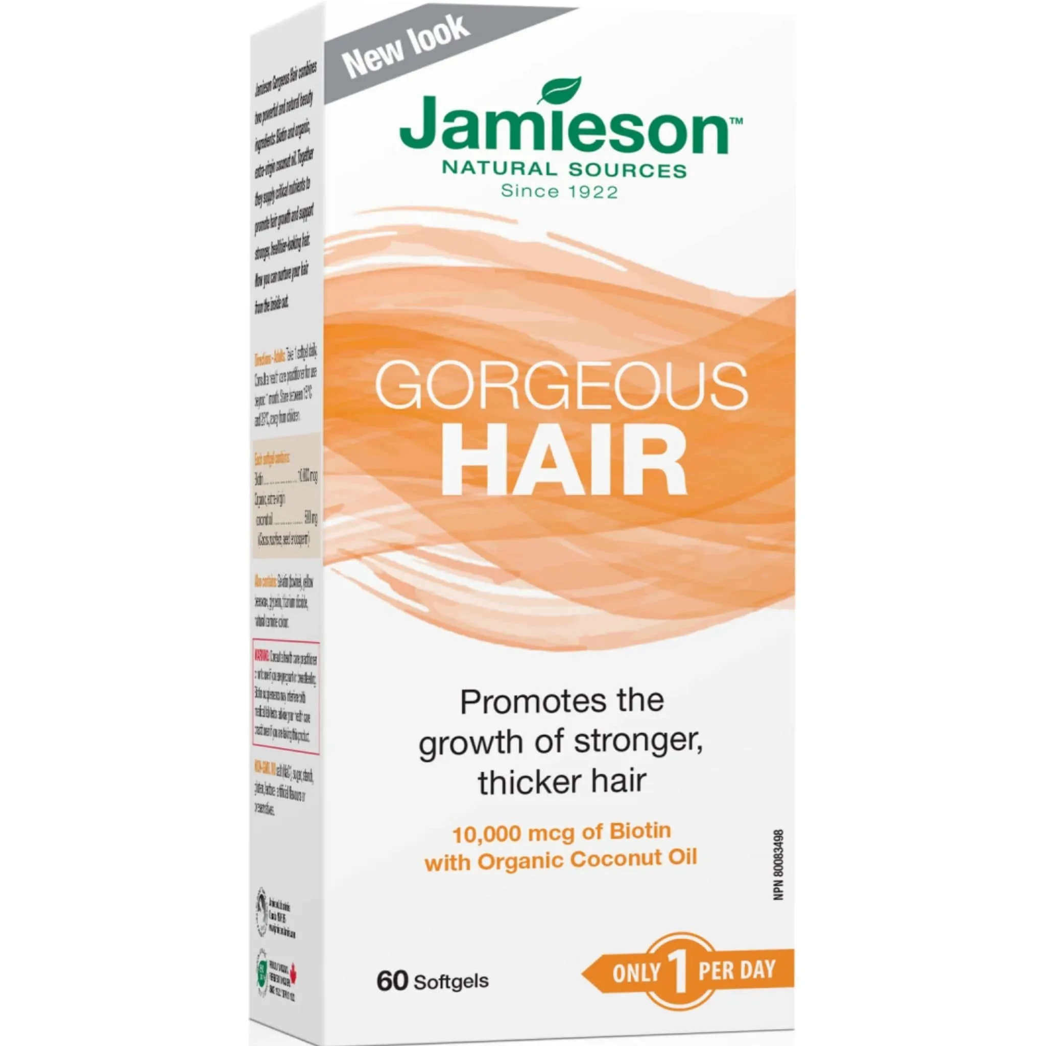 Jamieson Gorgeous Hair with Organic Coconut Oil, 60 softgels