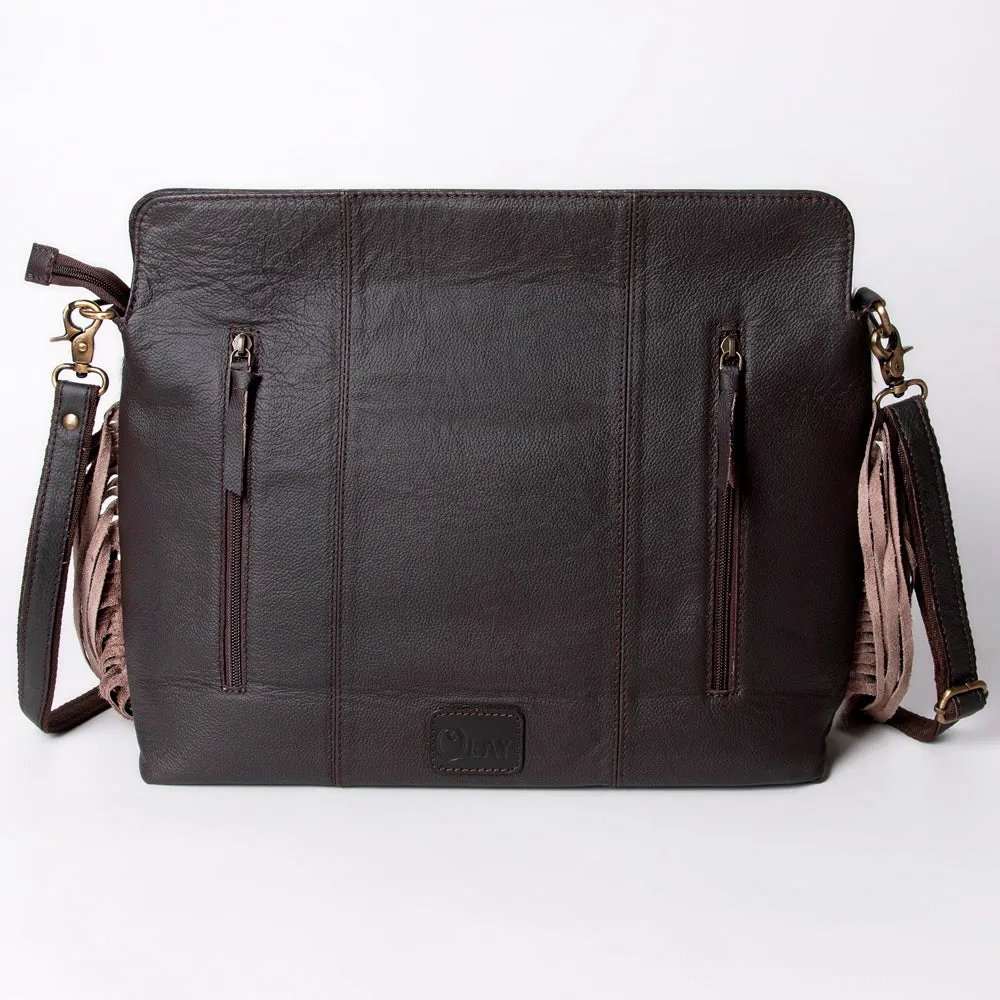 KBA107 - KBA107 -CROSS BODY Hand Tooled Saddle Leather and Upcycled Canvas Ladies Bag 9.5x11.5 KBA10