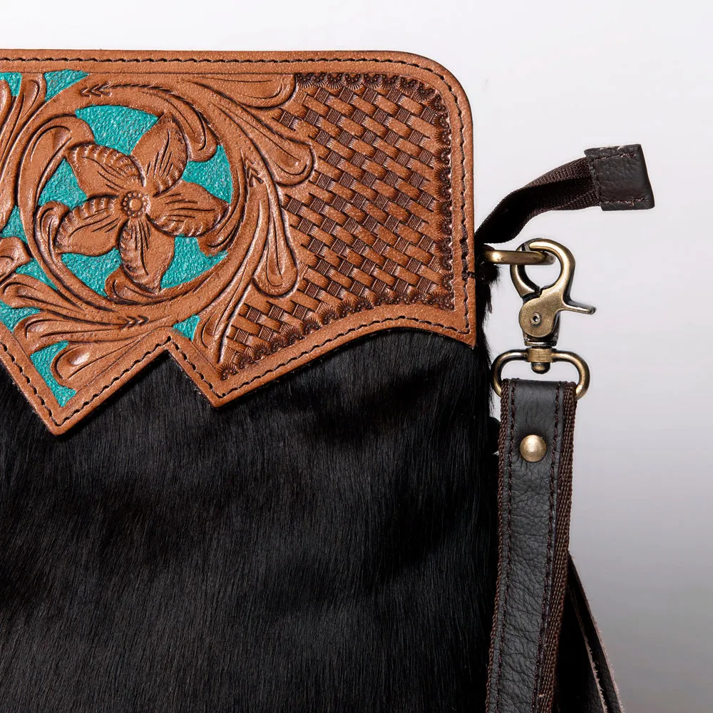 KBA107 - KBA107 -CROSS BODY Hand Tooled Saddle Leather and Upcycled Canvas Ladies Bag 9.5x11.5 KBA10