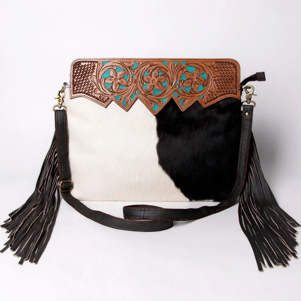 KBA107 - KBA107 -CROSS BODY Hand Tooled Saddle Leather and Upcycled Canvas Ladies Bag 9.5x11.5 KBA10
