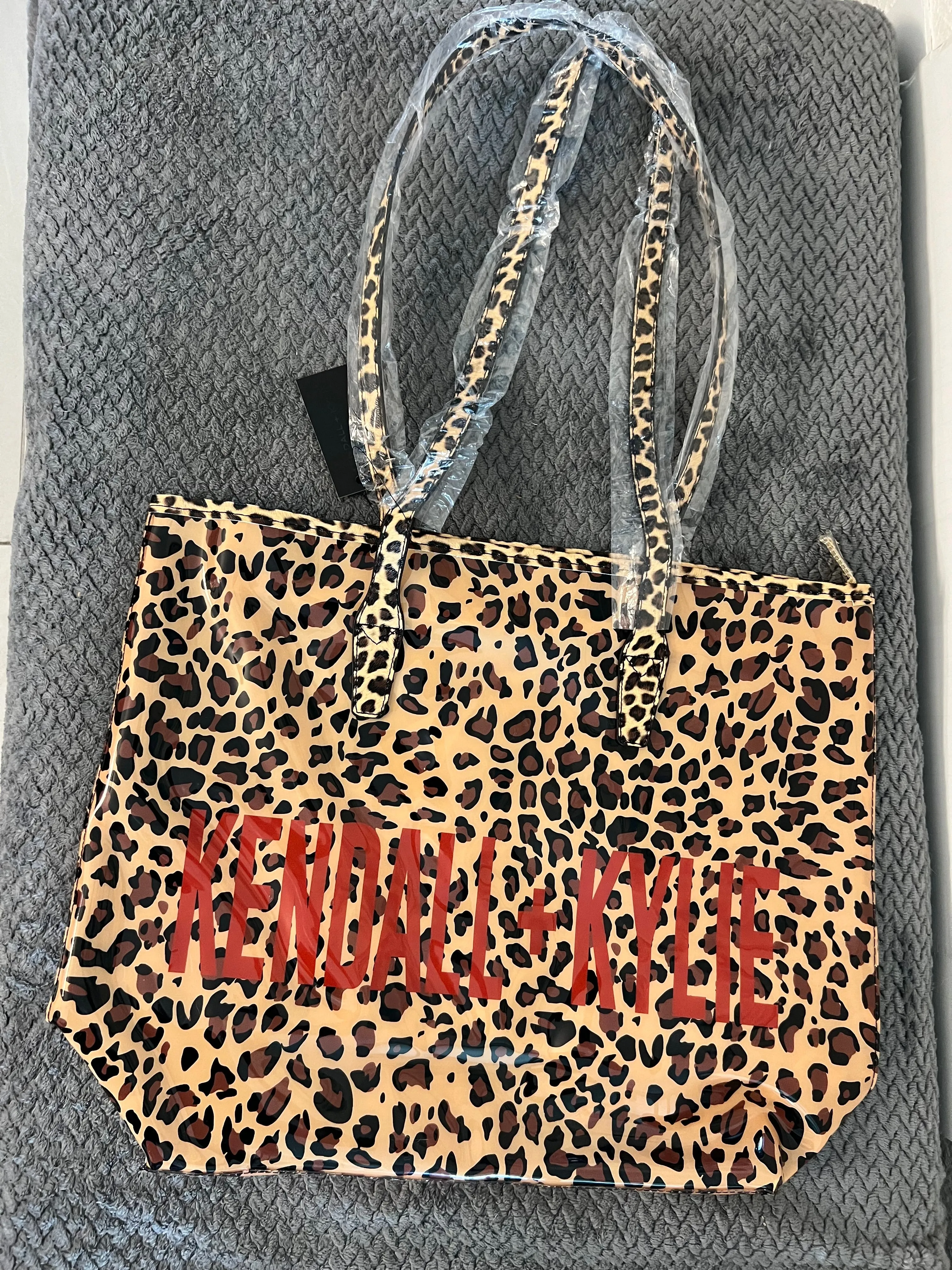 Kendall   Kylie Leopard PVC Shopper Tote Bag