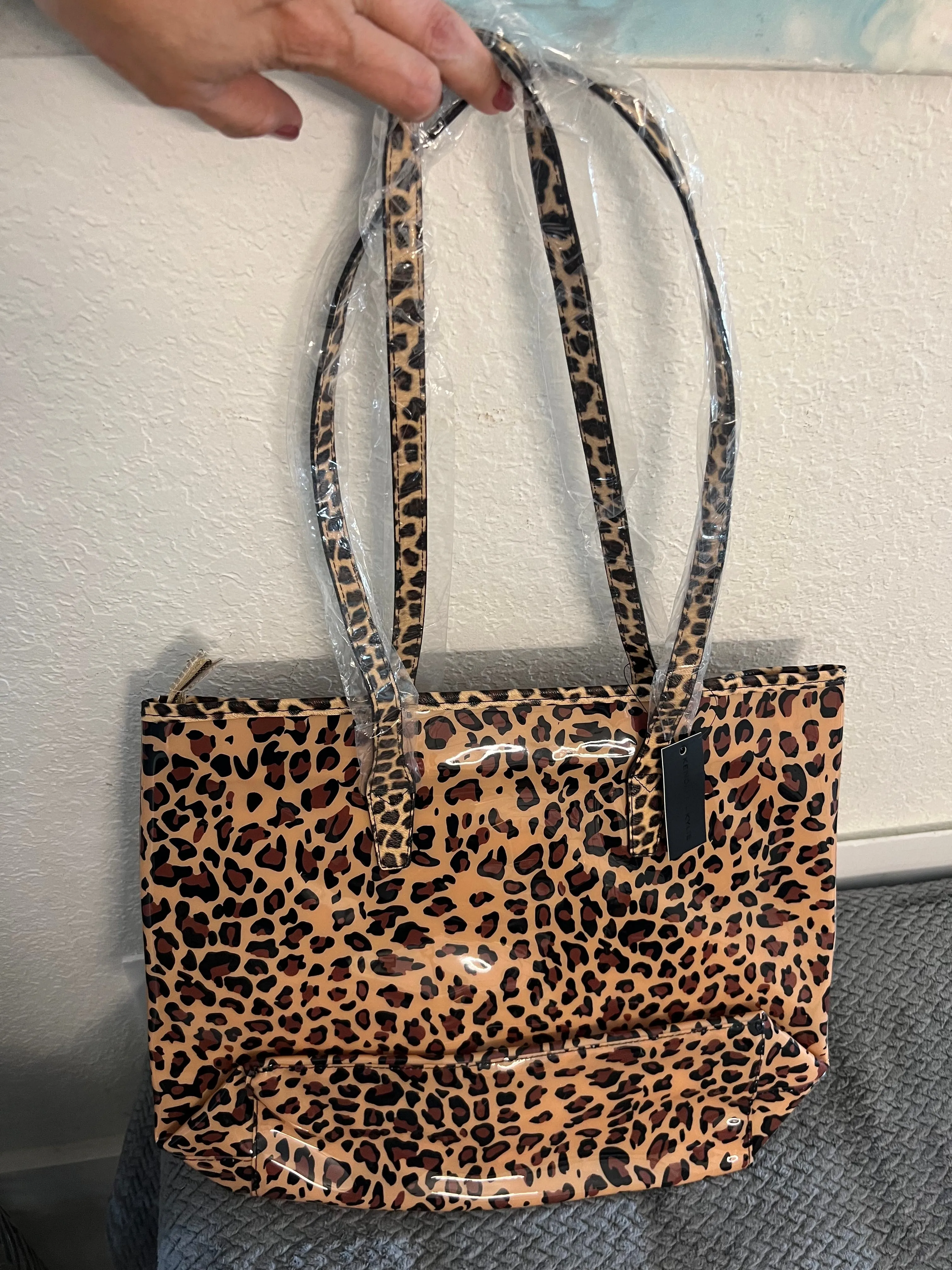 Kendall   Kylie Leopard PVC Shopper Tote Bag