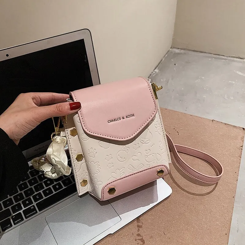 Ladies mini bag silk scarf female bag casual messenger bag rivet female bag shoulder bag small bag creasing bag female