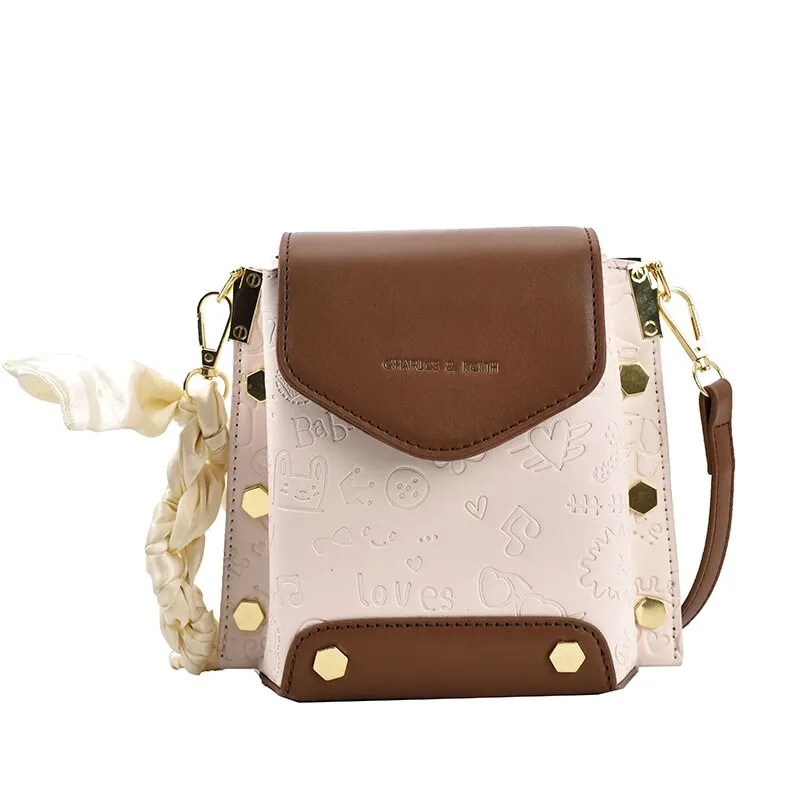 Ladies mini bag silk scarf female bag casual messenger bag rivet female bag shoulder bag small bag creasing bag female