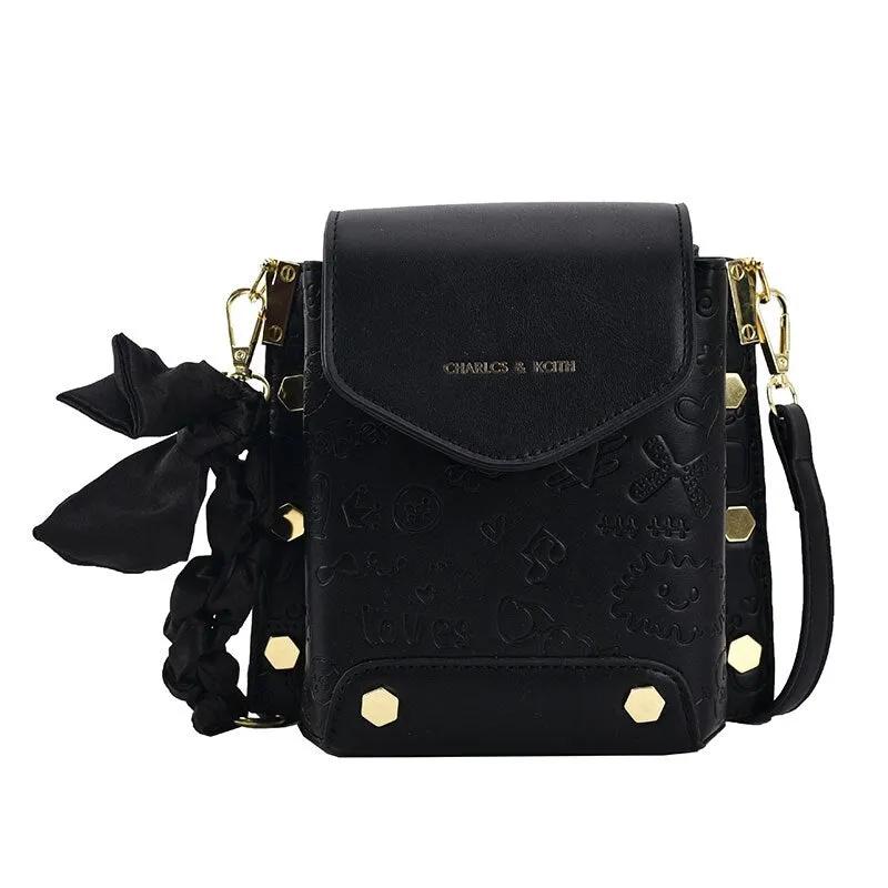 Ladies mini bag silk scarf female bag casual messenger bag rivet female bag shoulder bag small bag creasing bag female