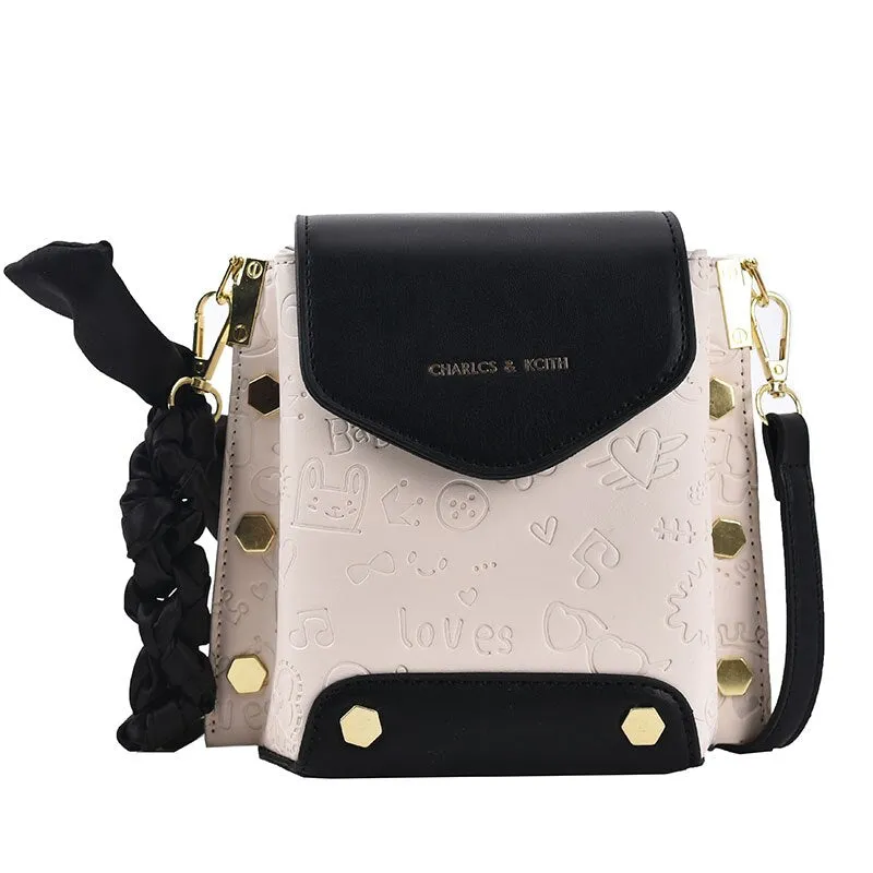 Ladies mini bag silk scarf female bag casual messenger bag rivet female bag shoulder bag small bag creasing bag female